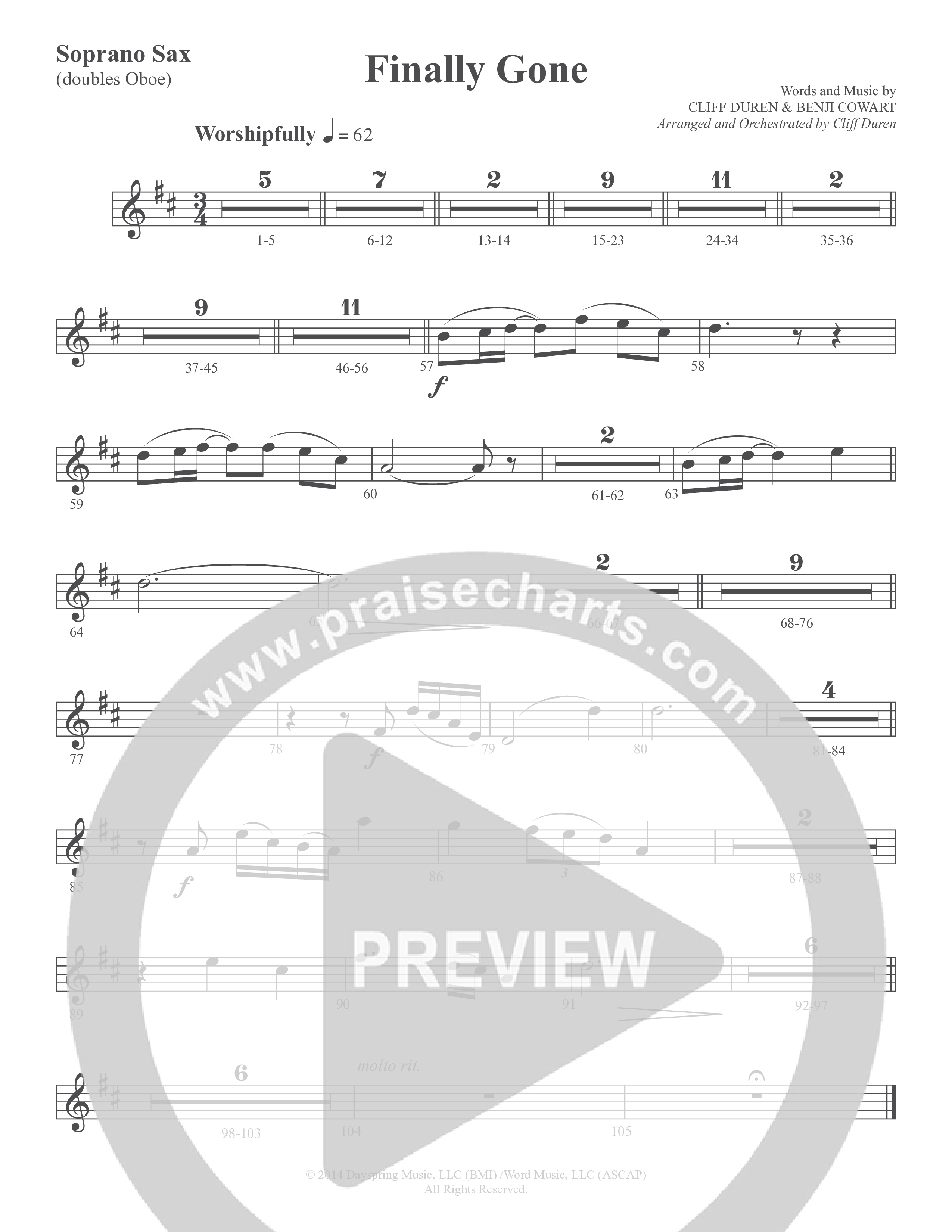 Finally Gone (Choral Anthem SATB) Soprano Sax (Word Music Choral / Arr. Cliff Duren)
