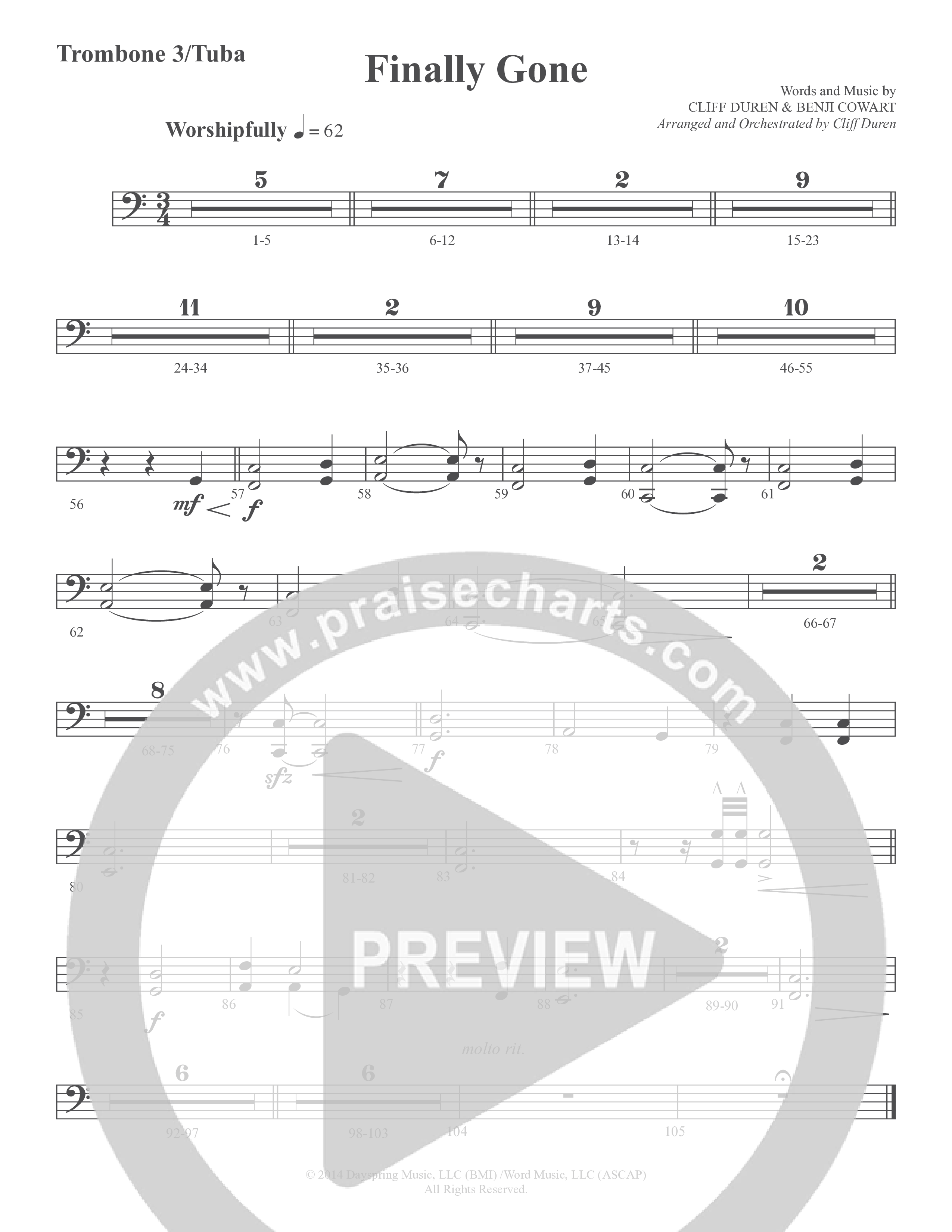 Finally Gone (Choral Anthem SATB) Trombone 3/Tuba (Word Music Choral / Arr. Cliff Duren)