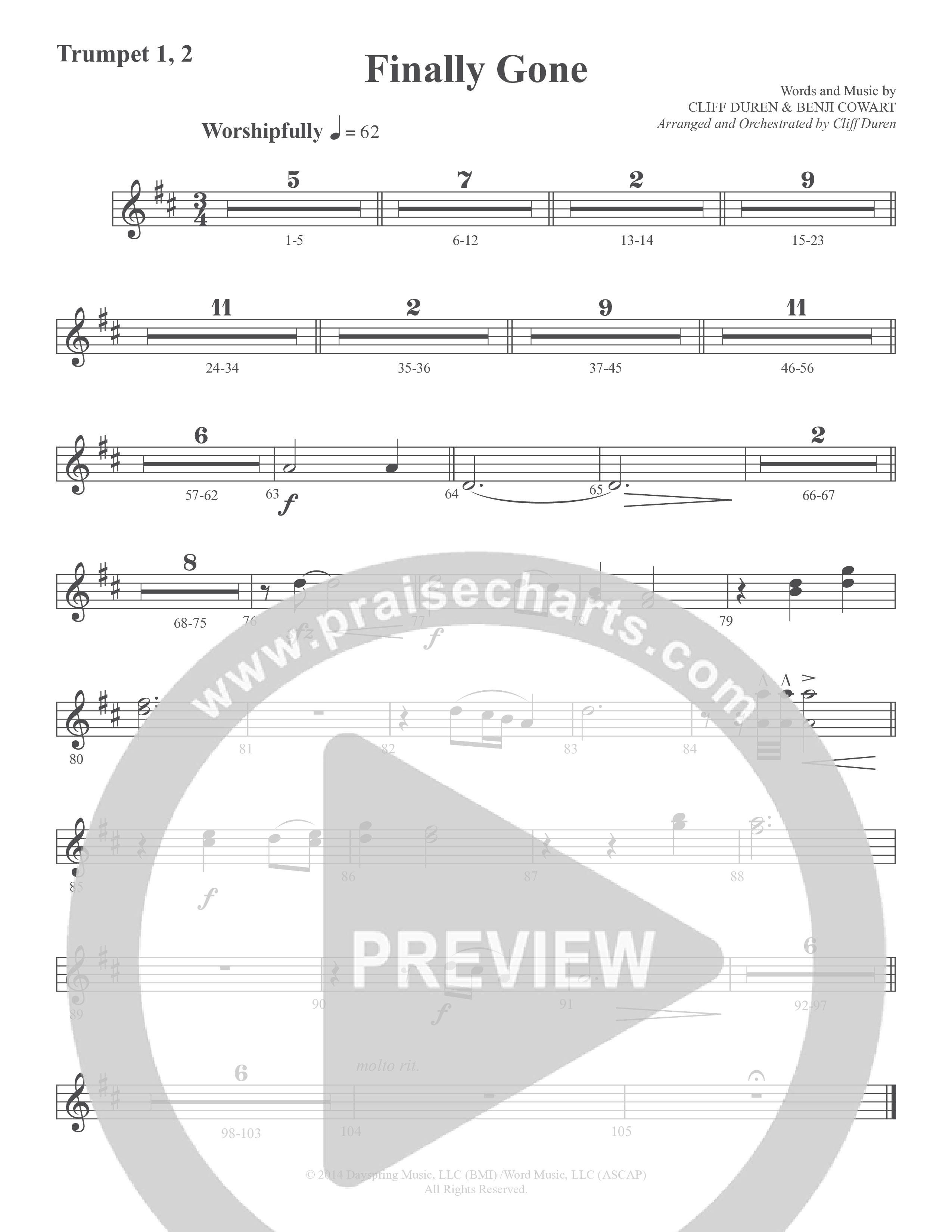 Finally Gone (Choral Anthem SATB) Trumpet 1,2 (Word Music Choral / Arr. Cliff Duren)