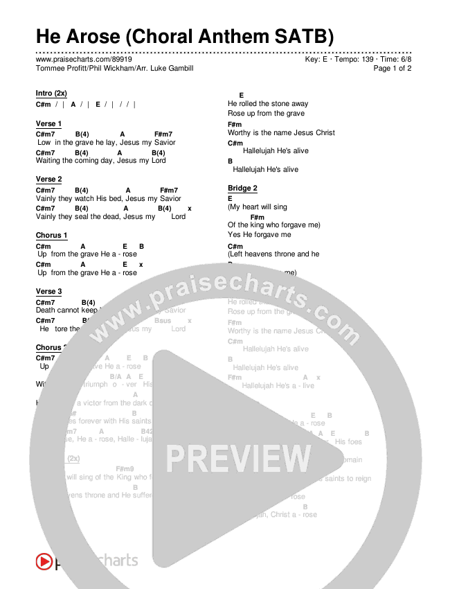 He Arose (Choral Anthem SATB) Chords & Lyrics (Tommee Profitt / Phil Wickham / Arr. Luke Gambill)
