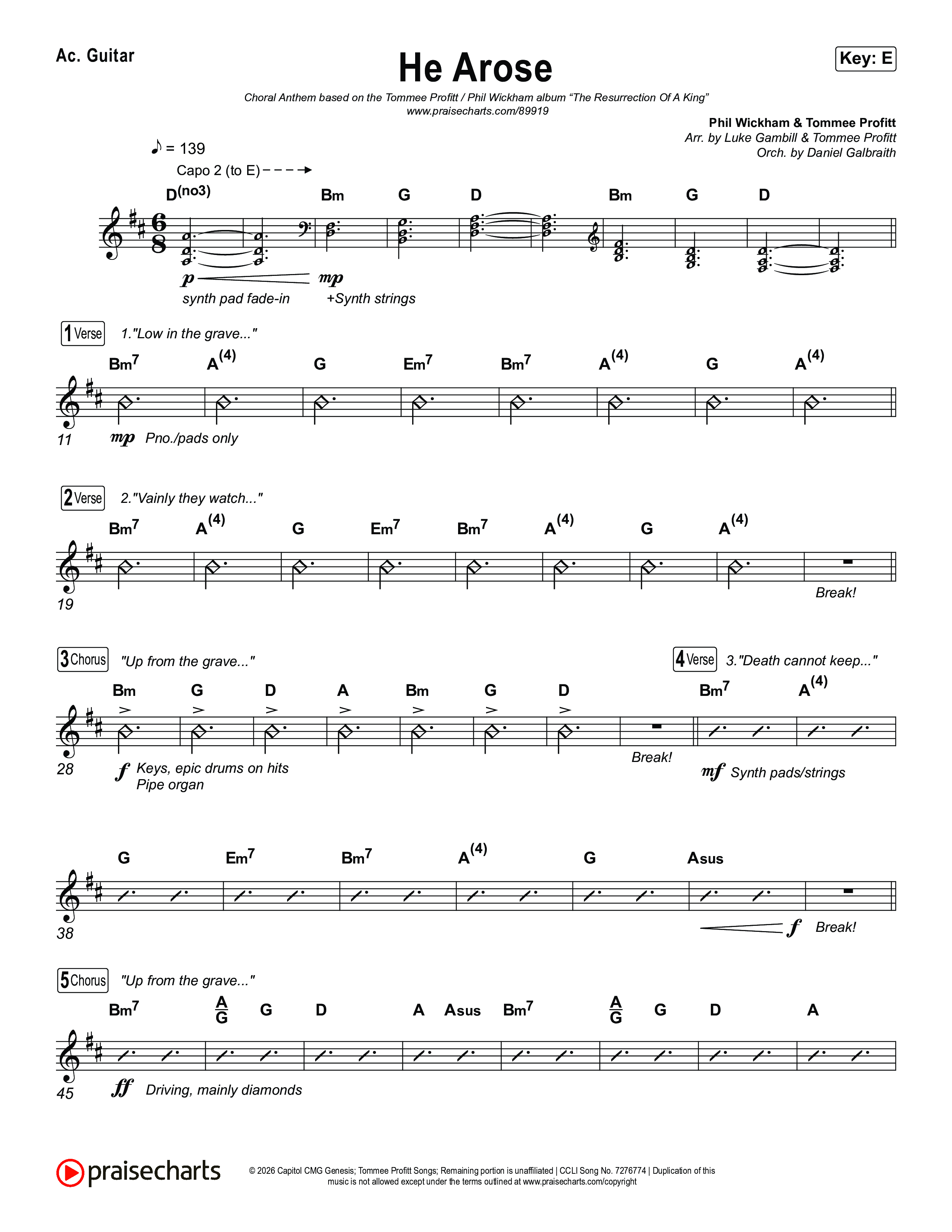 He Arose (Choral Anthem SATB) Acoustic Guitar (Tommee Profitt / Phil Wickham / Arr. Luke Gambill)