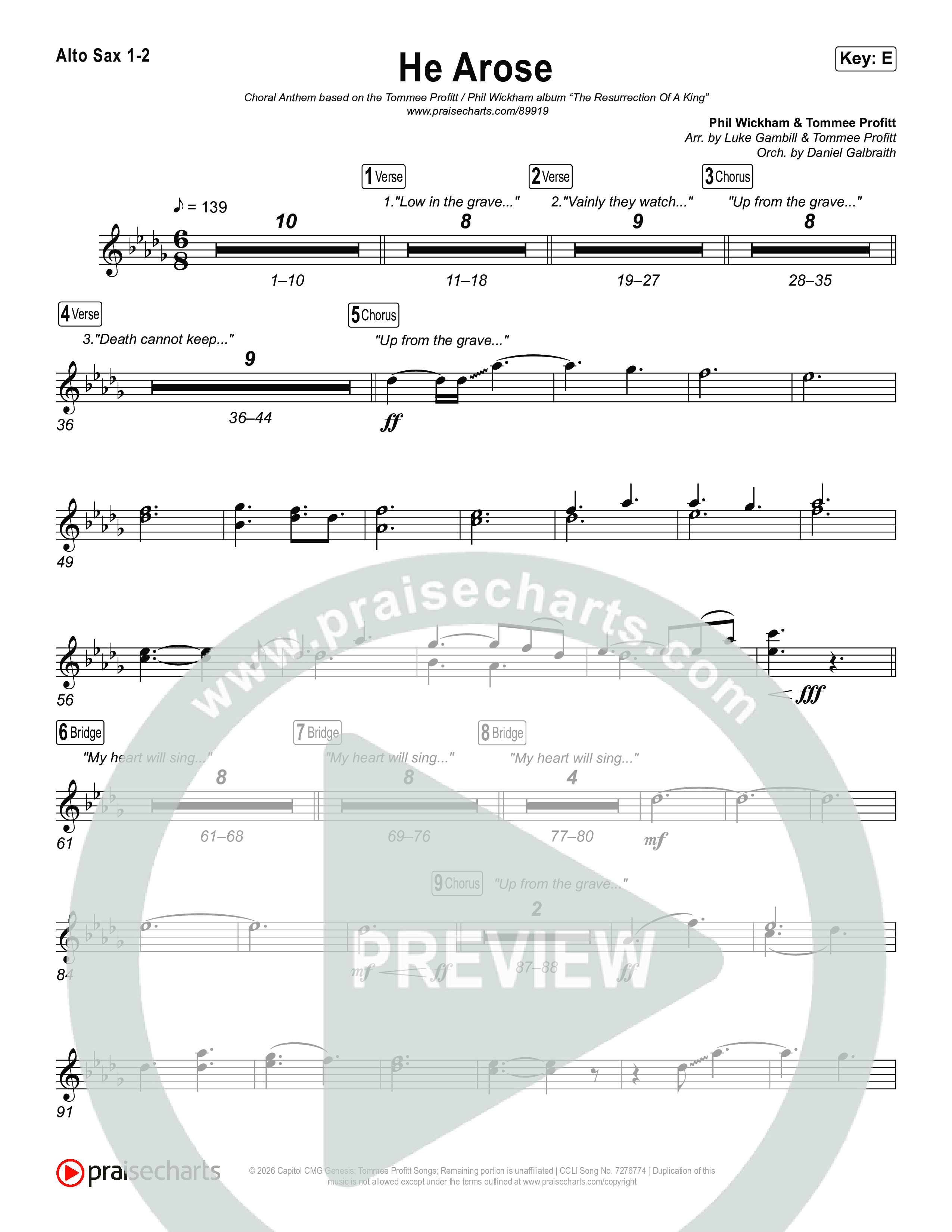 He Arose (Choral Anthem SATB) Sax Pack (Tommee Profitt / Phil Wickham / Arr. Luke Gambill)