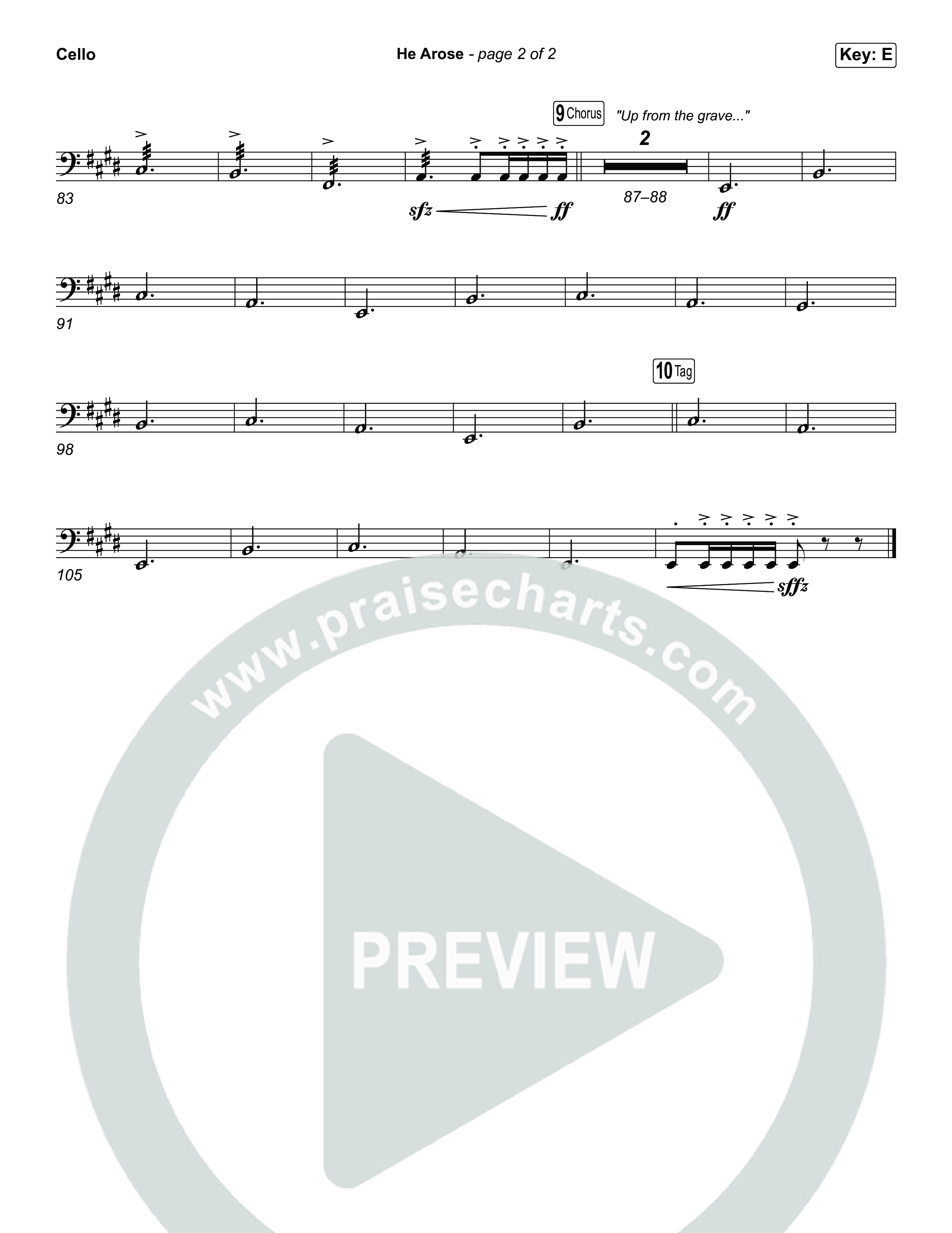 He Arose (Choral Anthem SATB) Cello (Tommee Profitt / Phil Wickham / Arr. Luke Gambill)
