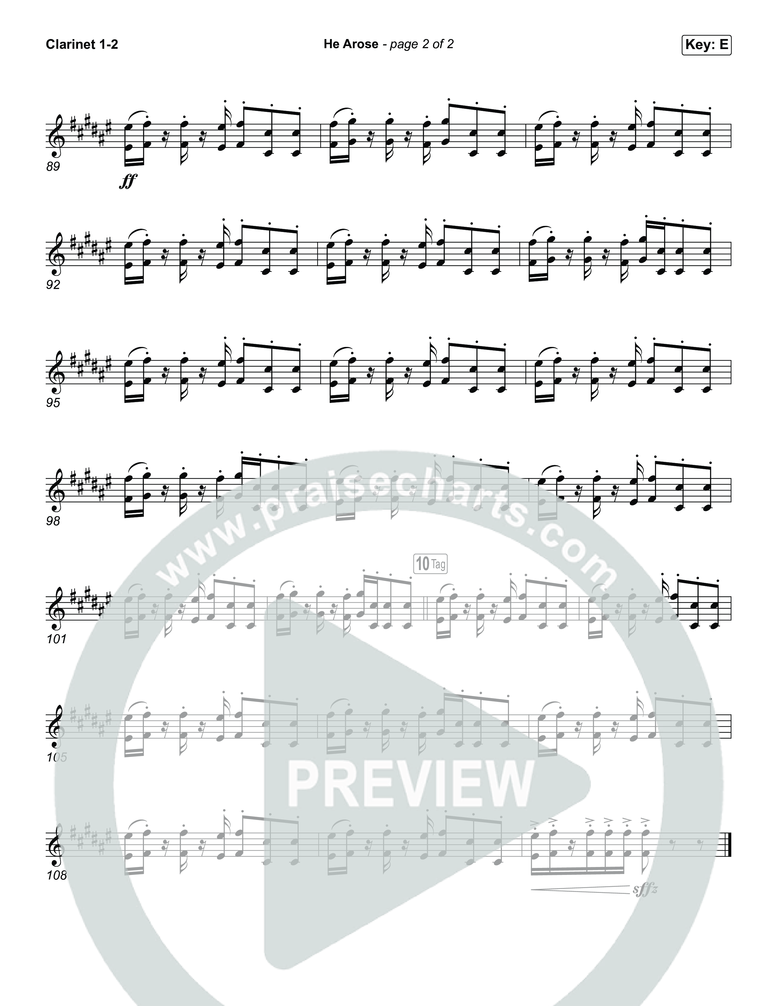 He Arose (Choral Anthem SATB) Clarinet 1/2 (Tommee Profitt / Phil Wickham / Arr. Luke Gambill)