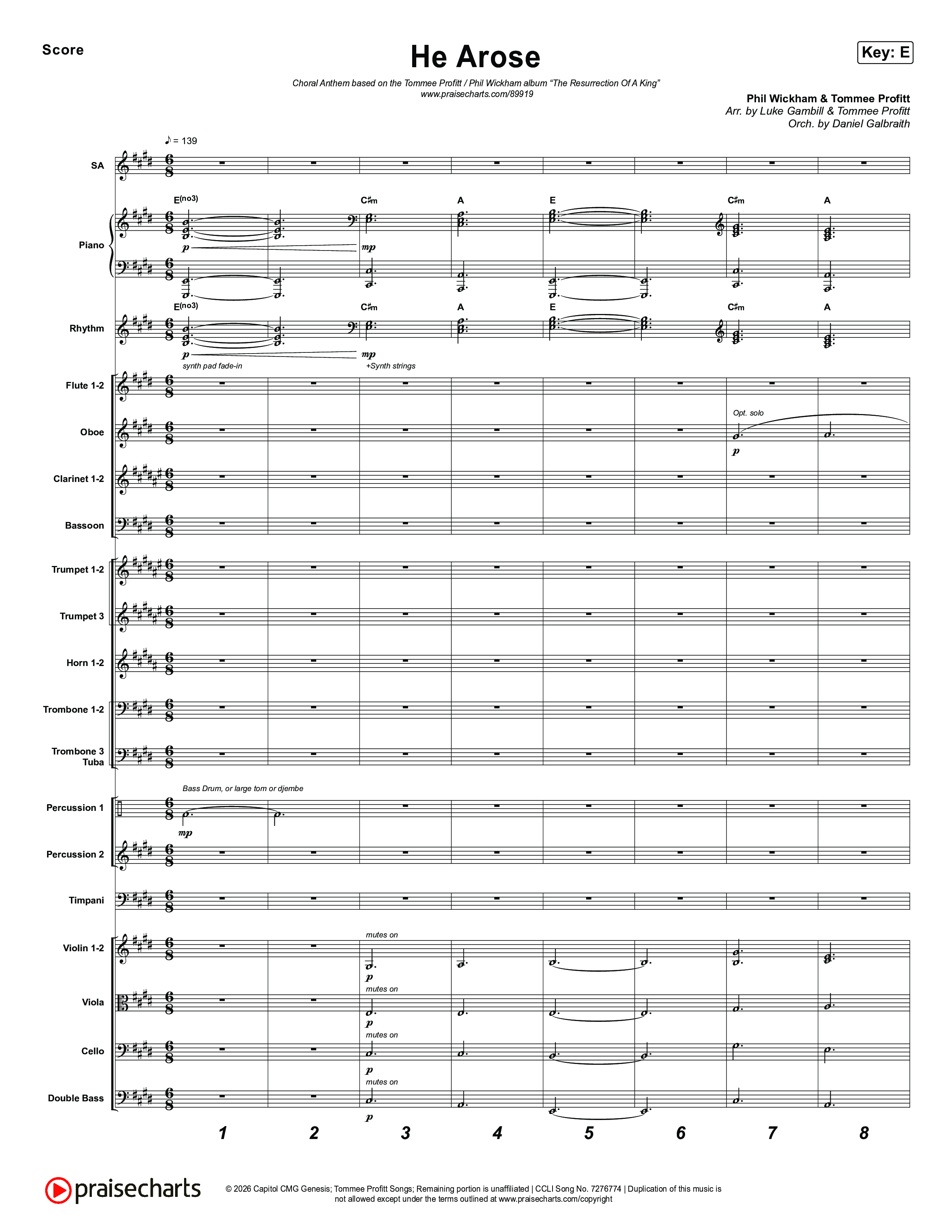 He Arose (Choral Anthem SATB) Orchestration (Tommee Profitt / Phil Wickham / Arr. Luke Gambill)