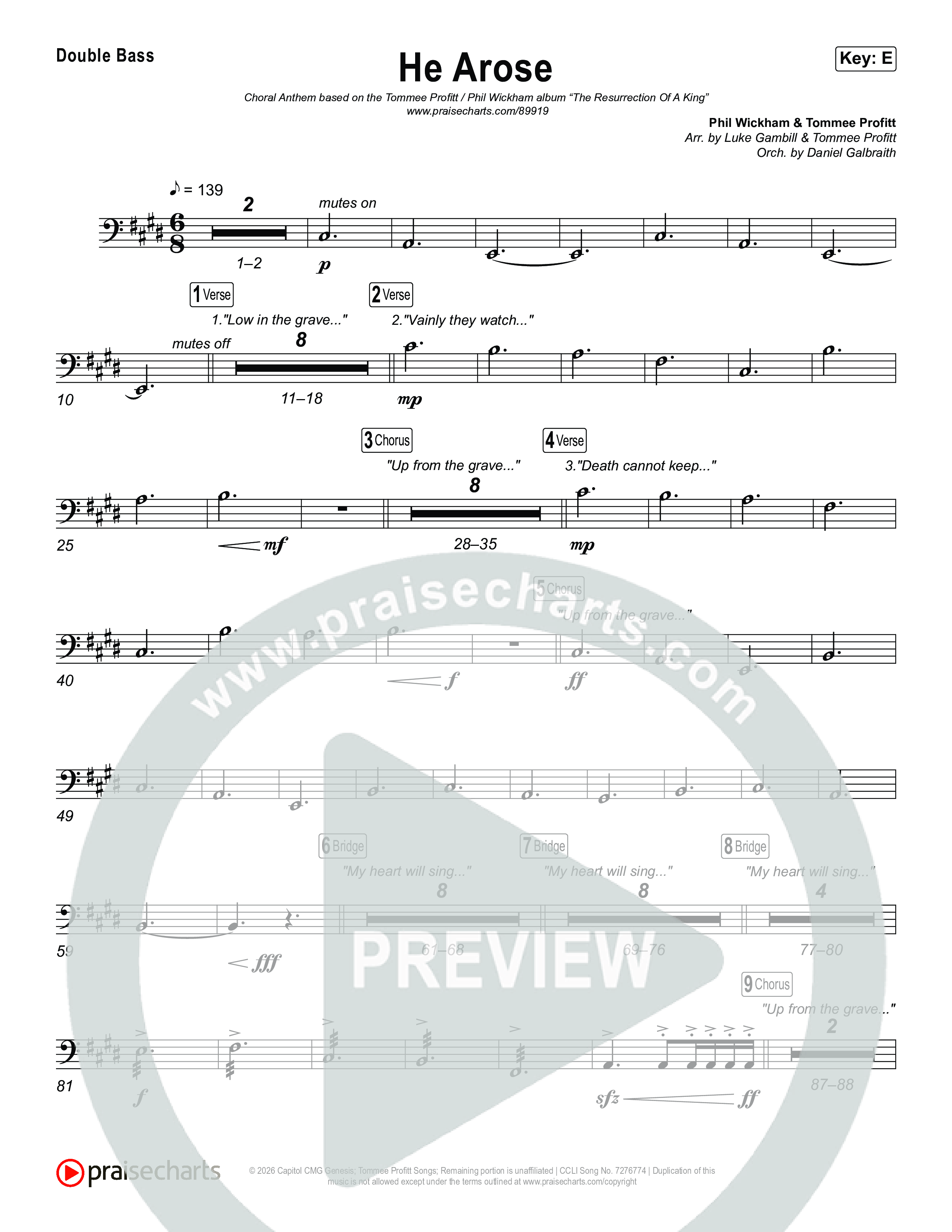 He Arose (Choral Anthem SATB) String Bass (Tommee Profitt / Phil Wickham / Arr. Luke Gambill)