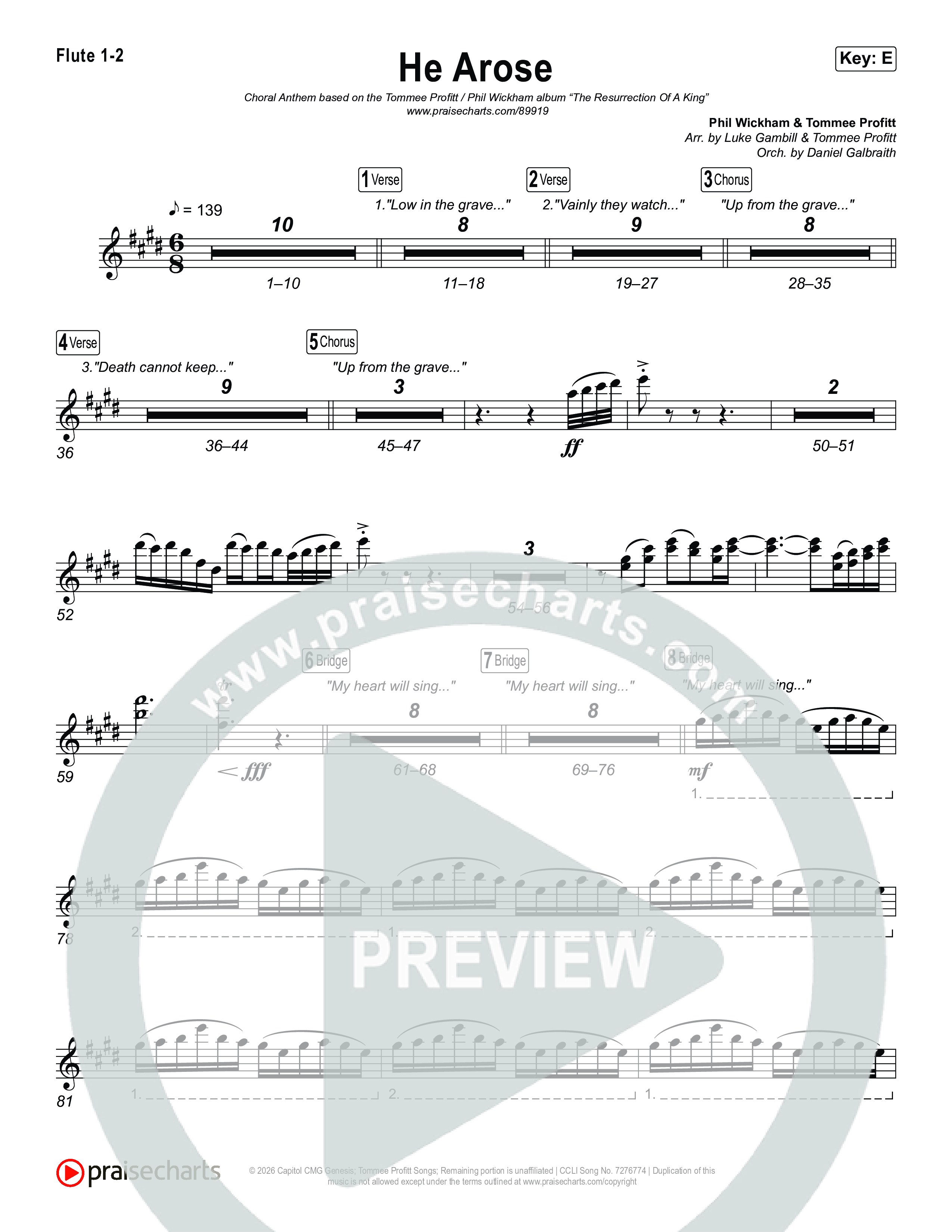 He Arose (Choral Anthem SATB) Wind Pack (Tommee Profitt / Phil Wickham / Arr. Luke Gambill)