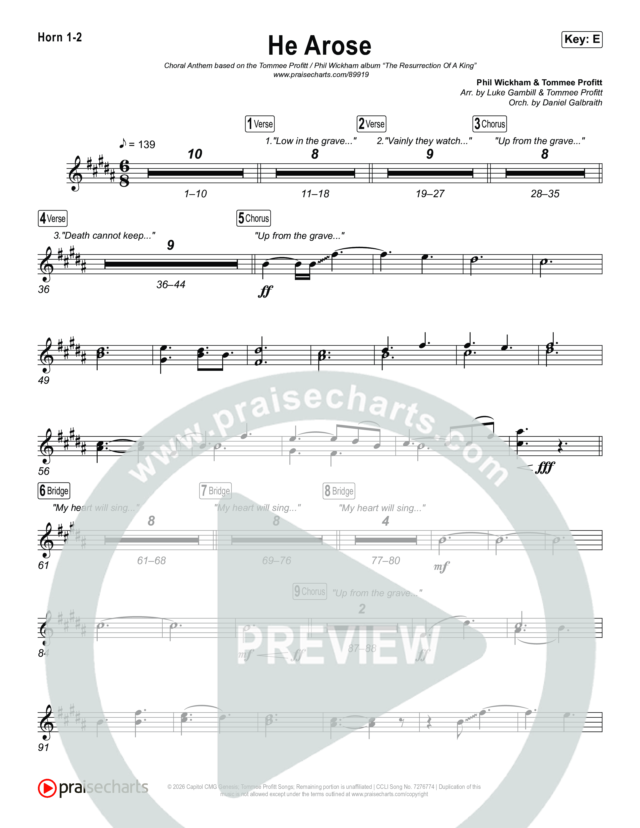 He Arose (Choral Anthem SATB) Brass Pack (Tommee Profitt / Phil Wickham / Arr. Luke Gambill)