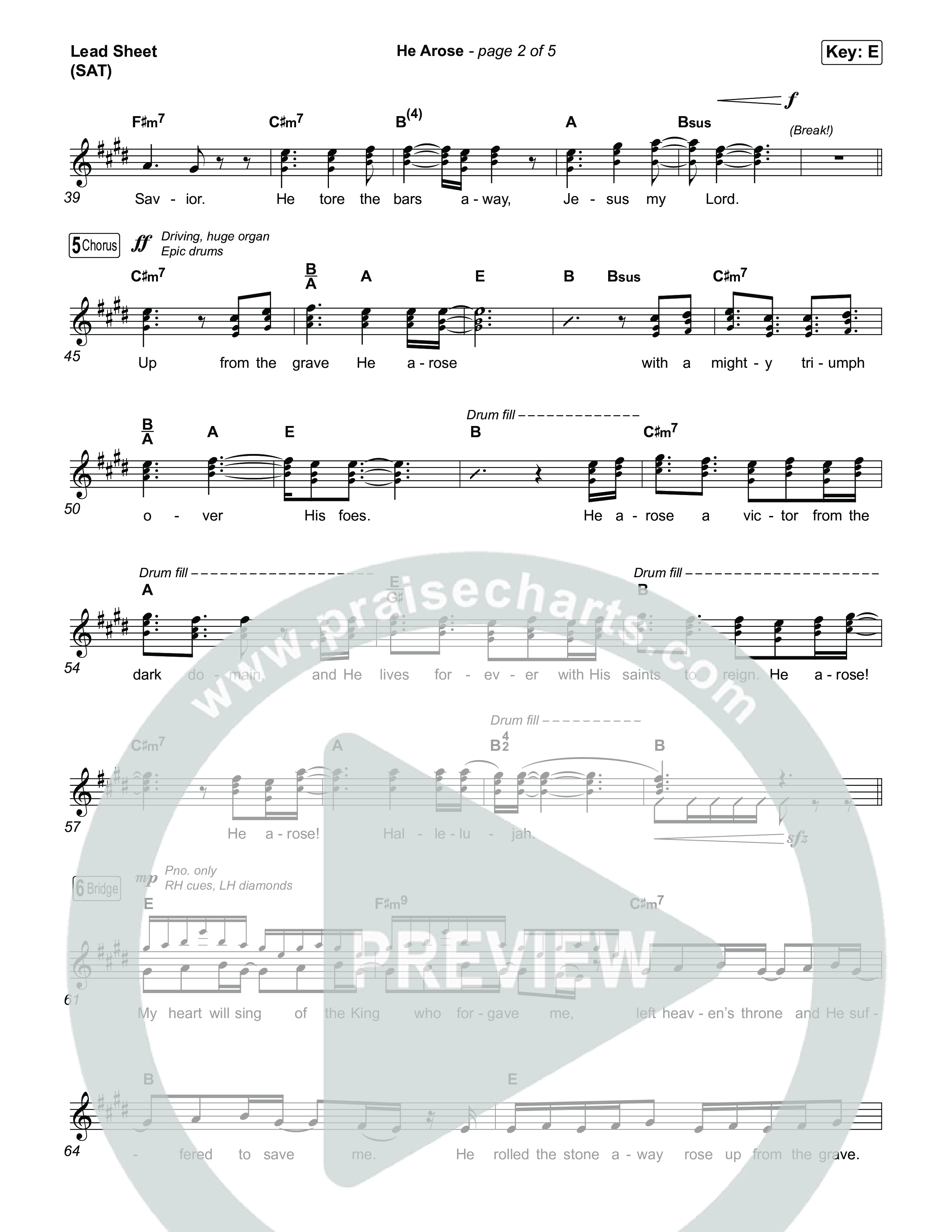 He Arose (Choral Anthem SATB) Lead Sheet (SAT) (Tommee Profitt / Phil Wickham / Arr. Luke Gambill)