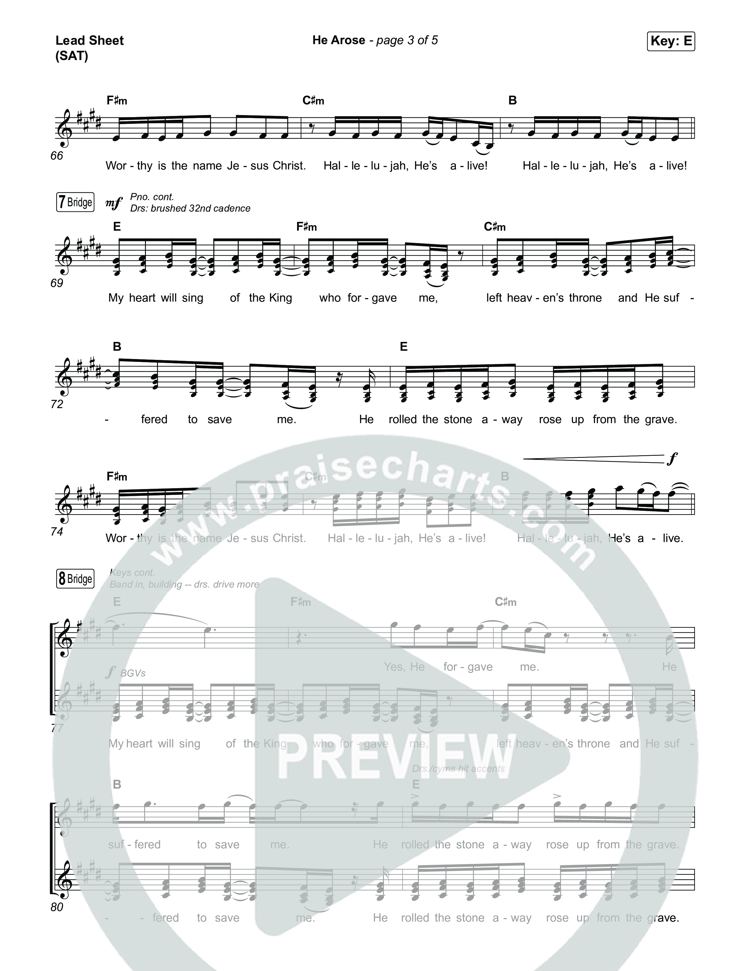 He Arose (Choral Anthem SATB) Lead Sheet (SAT) (Tommee Profitt / Phil Wickham / Arr. Luke Gambill)