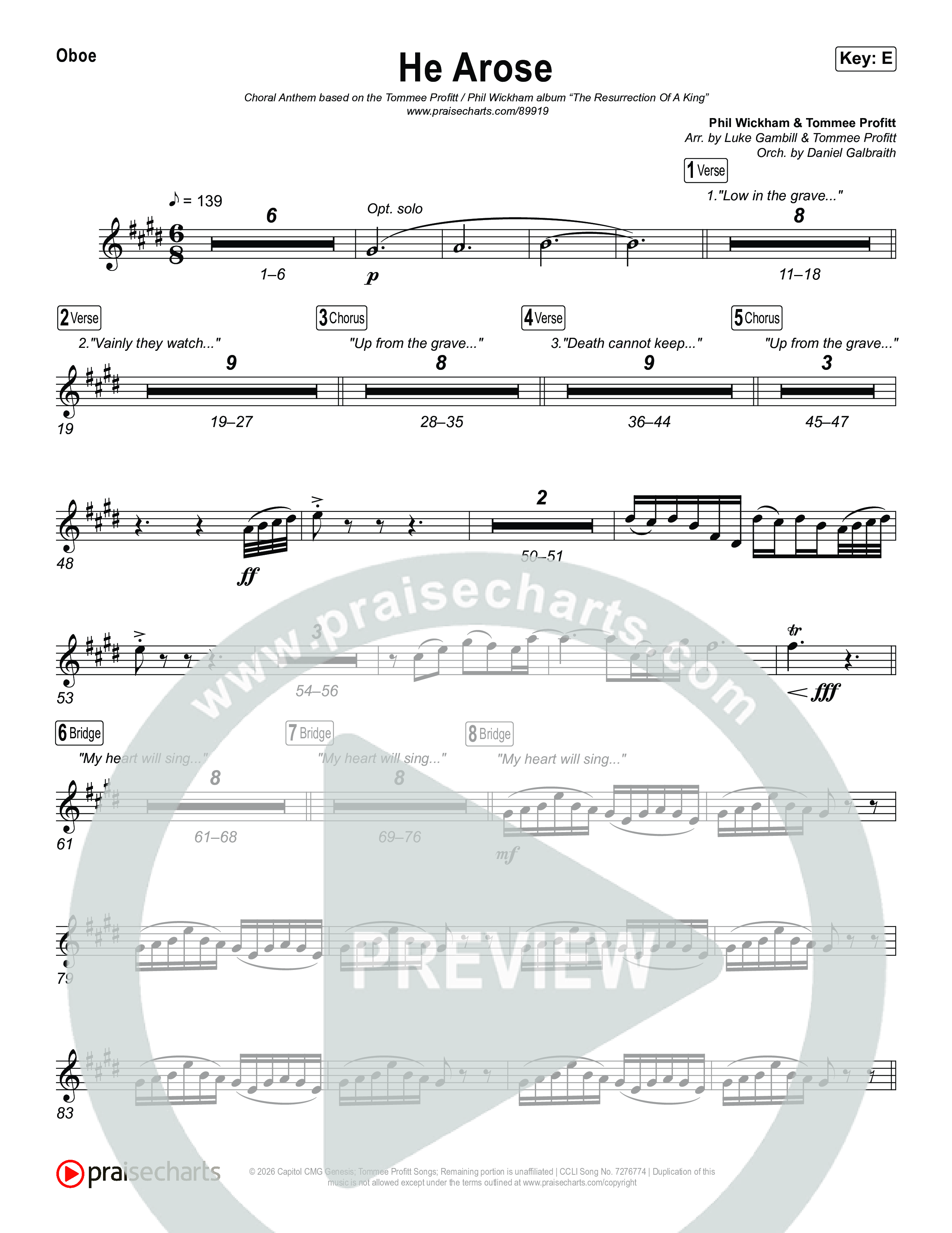 He Arose (Choral Anthem SATB) Oboe (Tommee Profitt / Phil Wickham / Arr. Luke Gambill)