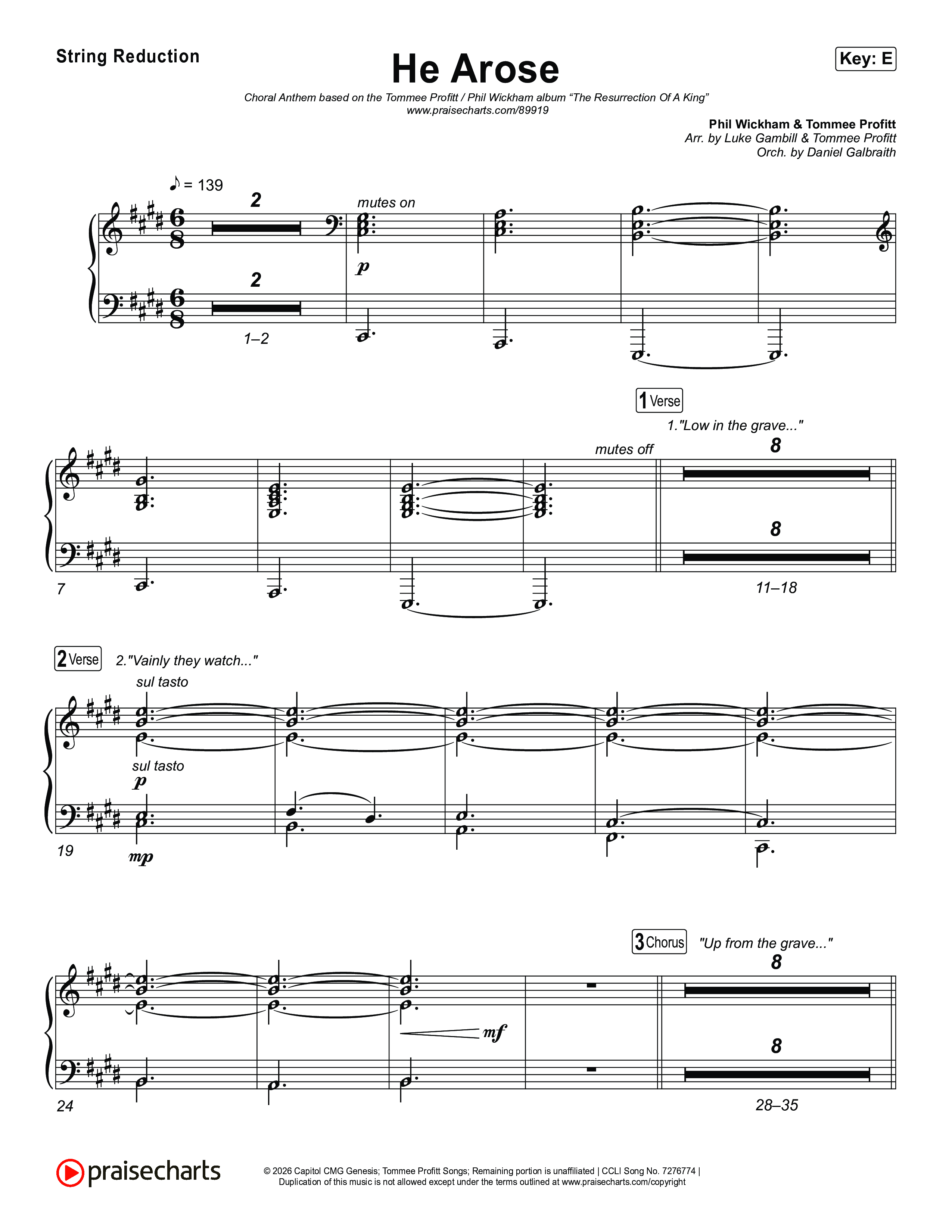He Arose (Choral Anthem SATB) String Reduction (Tommee Profitt / Phil Wickham / Arr. Luke Gambill)