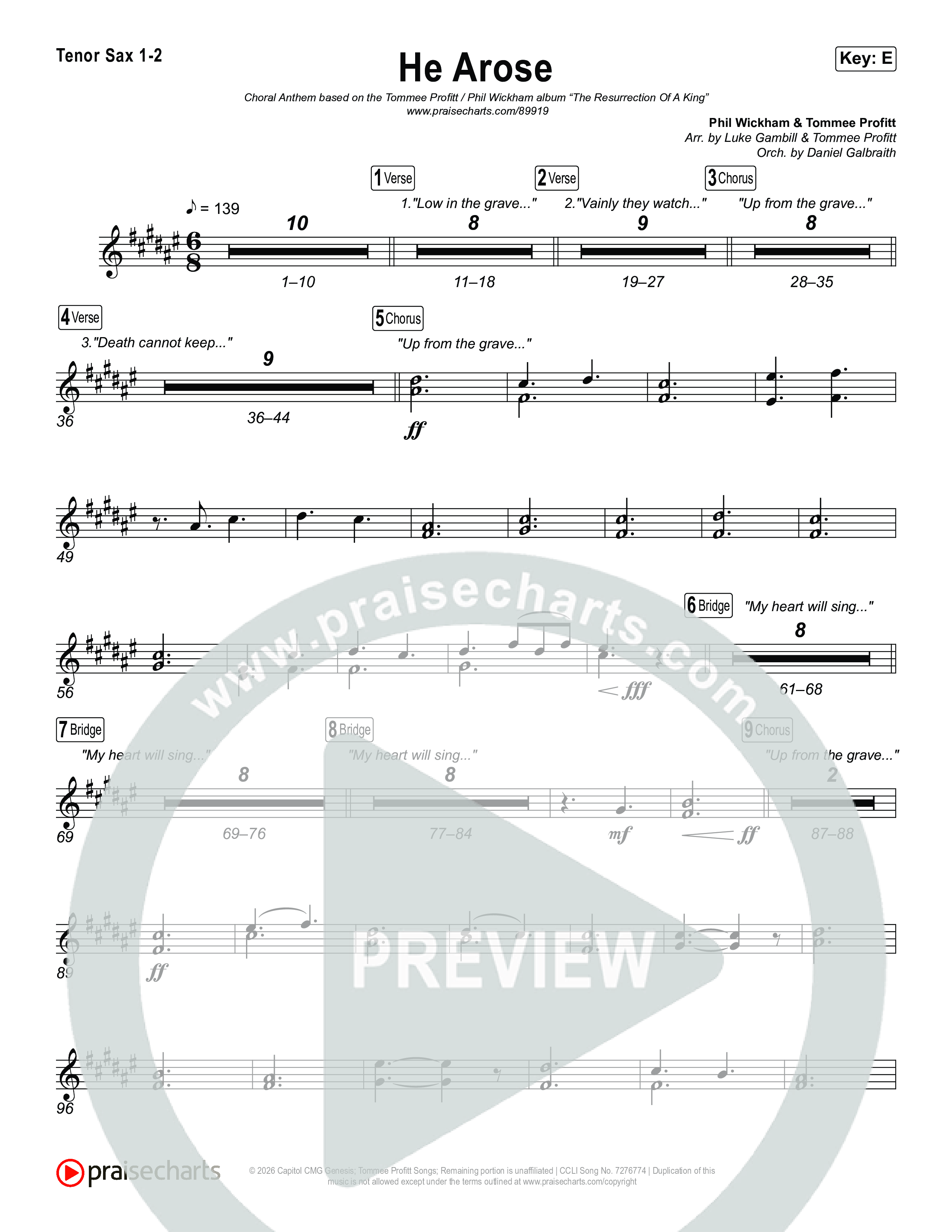 He Arose (Choral Anthem SATB) Sax Pack (Tommee Profitt / Phil Wickham / Arr. Luke Gambill)