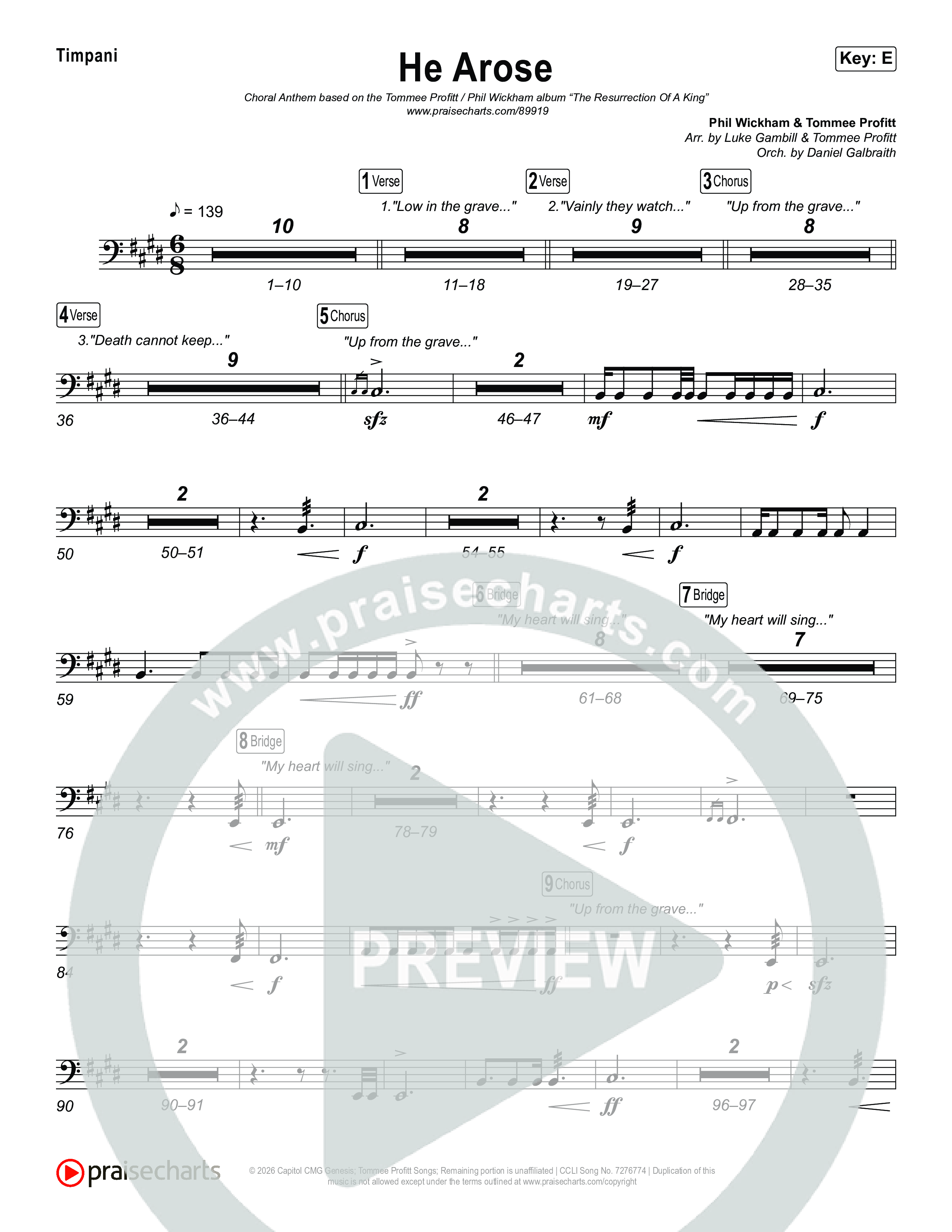 He Arose (Choral Anthem SATB) Timpani (Tommee Profitt / Phil Wickham / Arr. Luke Gambill)