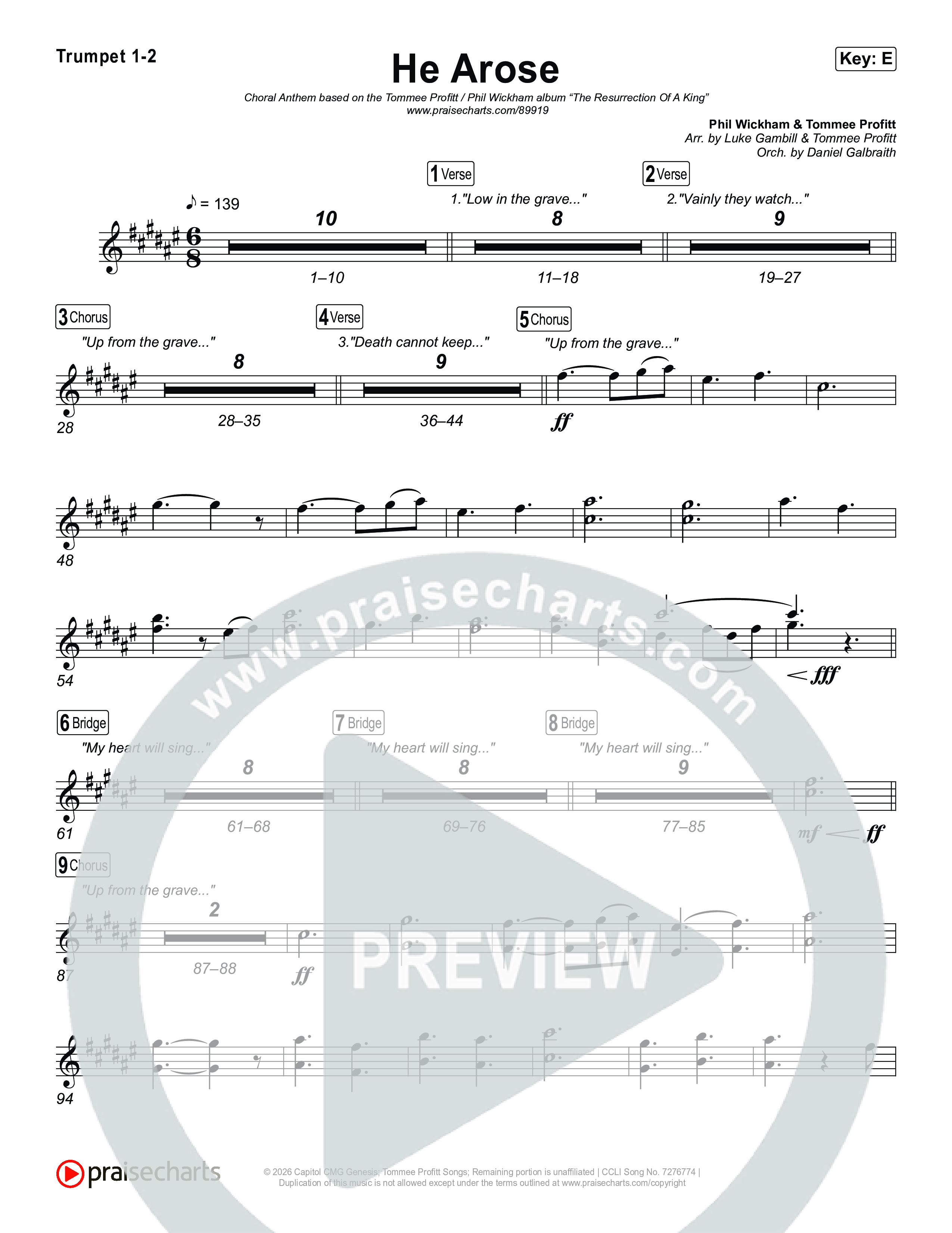 He Arose (Choral Anthem SATB) Brass Pack (Tommee Profitt / Phil Wickham / Arr. Luke Gambill)