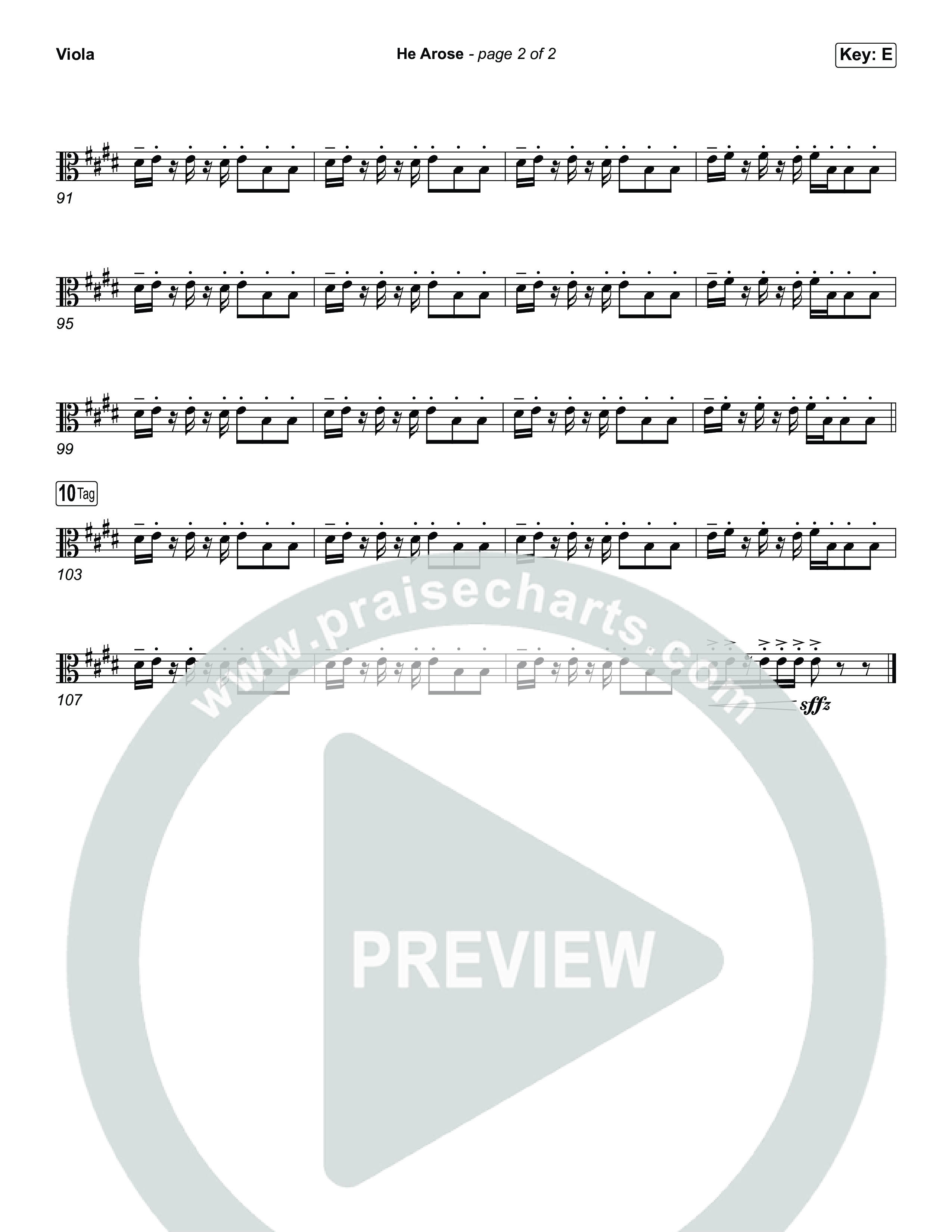 He Arose (Choral Anthem SATB) Viola (Tommee Profitt / Phil Wickham / Arr. Luke Gambill)