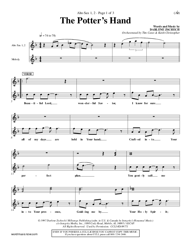 The Potter's Hand Alto Sax 1/2 (Darlene Zschech)