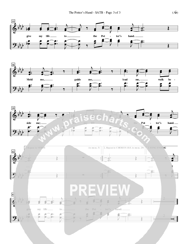 The Potter's Hand Choir Sheet (SATB) (Darlene Zschech)