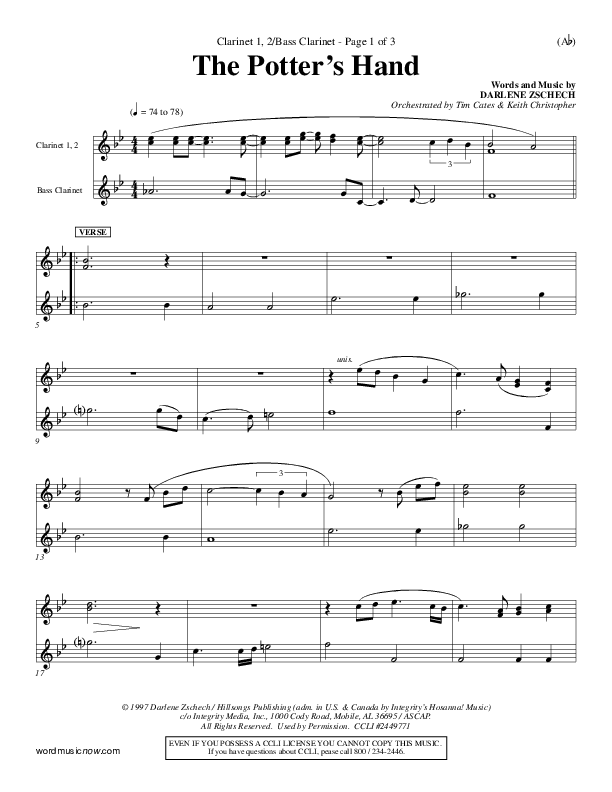 The Potter's Hand Clarinet 1/2, Bass Clarinet (Darlene Zschech)