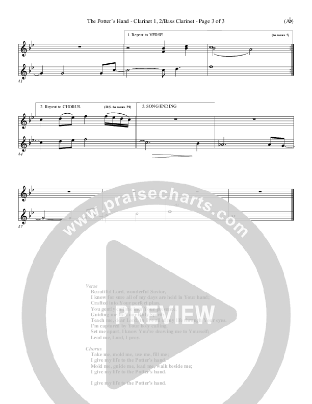 The Potter's Hand Clarinet 1/2, Bass Clarinet (Darlene Zschech)