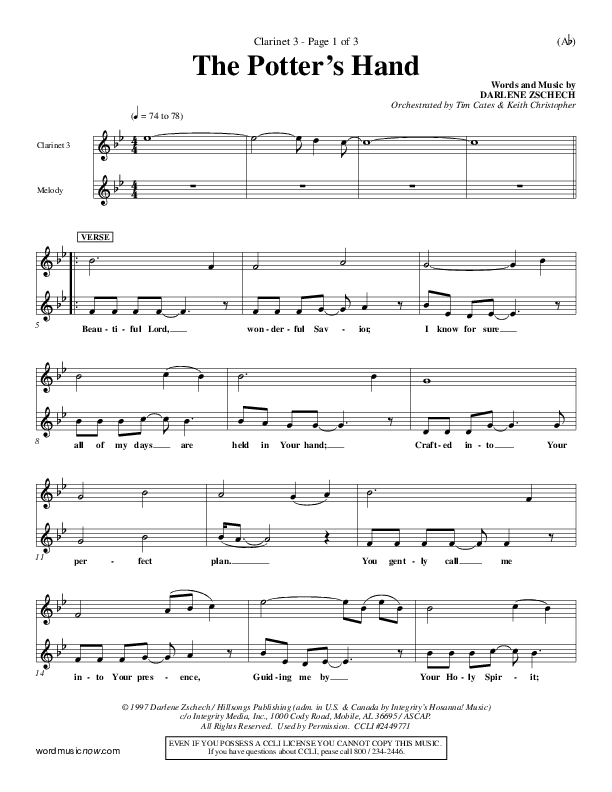 The Potter's Hand Clarinet 3 (Darlene Zschech)