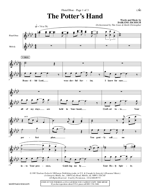 The Potter's Hand Flute/Oboe (Darlene Zschech)