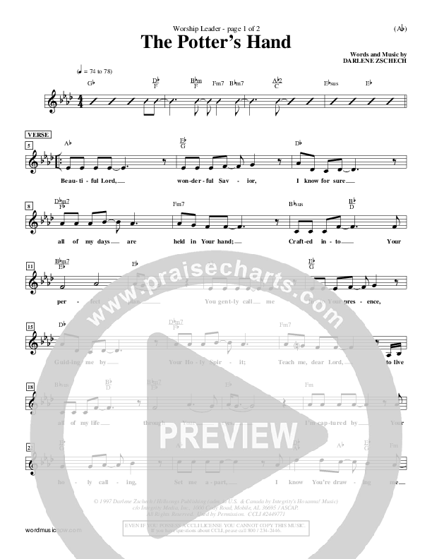 The Potter's Hand Lead Sheet (Darlene Zschech)