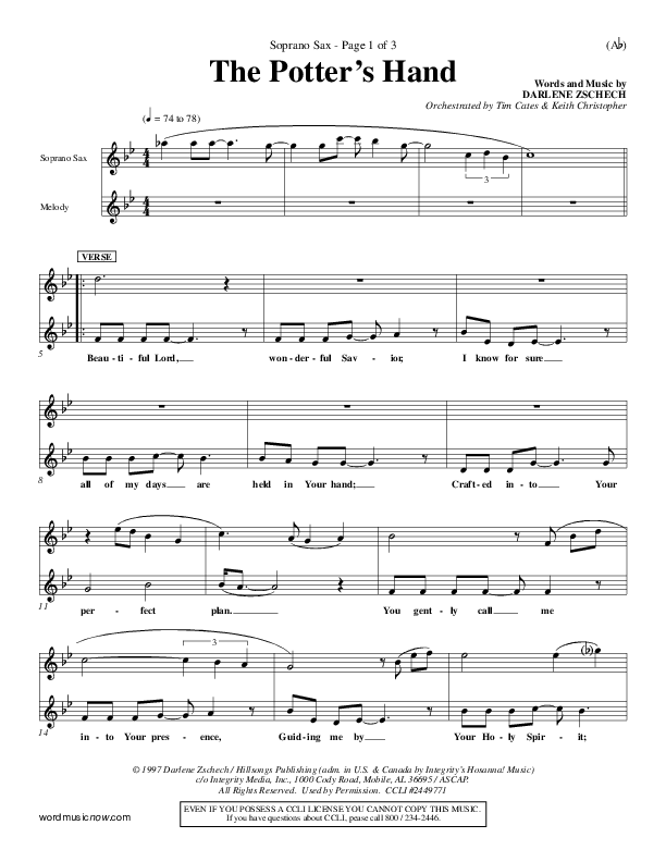 The Potter's Hand Soprano Sax (Darlene Zschech)