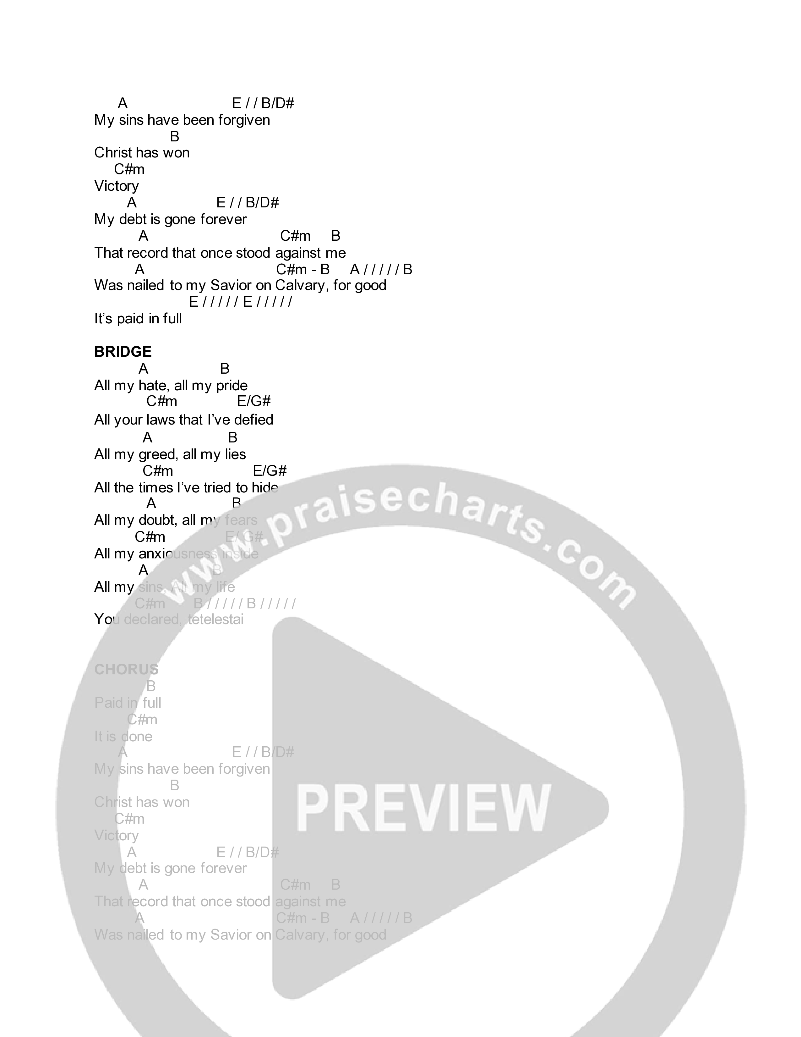 Paid In Full (Live) Chord Chart (Journey Worship Co)