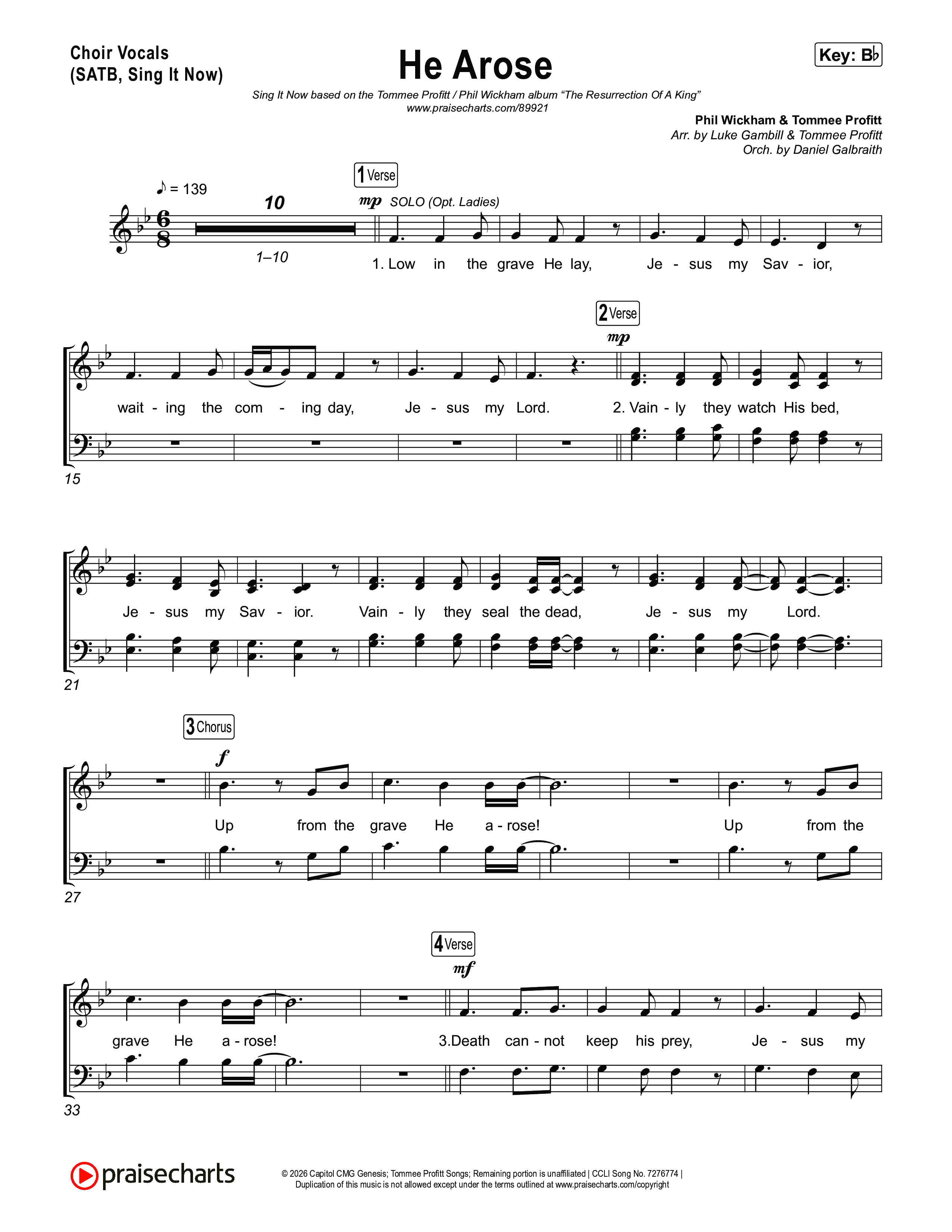 He Arose (Sing It Now) Choir Sheet (SATB) (Tommee Profitt / Phil Wickham / Arr. Luke Gambill)
