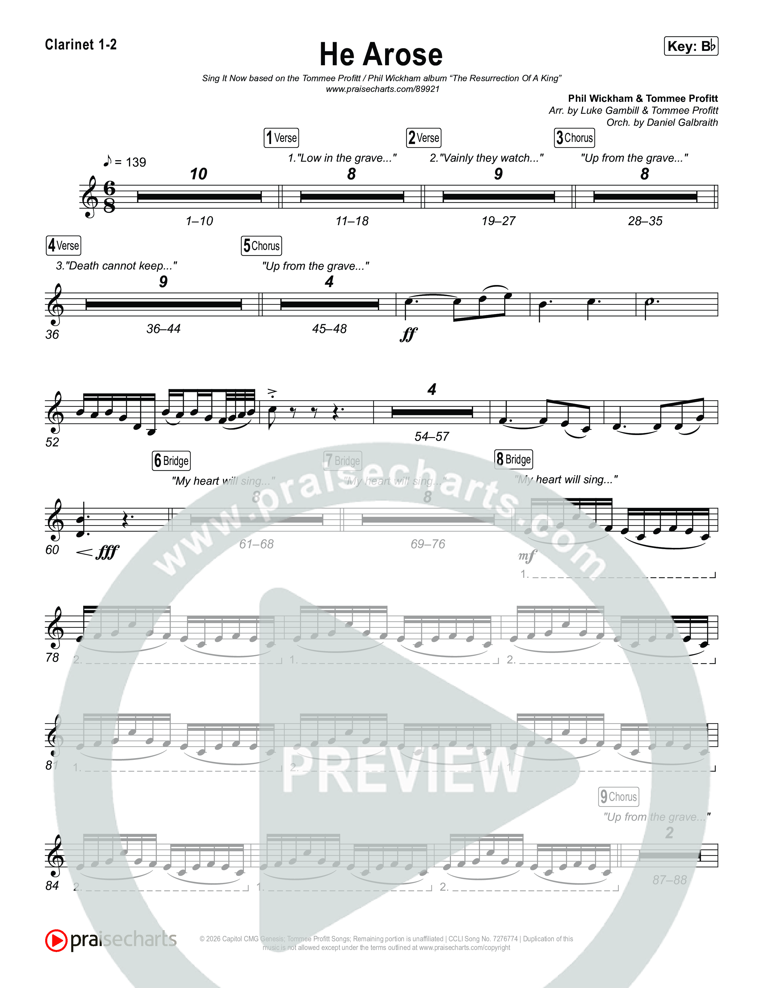 He Arose (Sing It Now) Clarinet 1/2 (Tommee Profitt / Phil Wickham / Arr. Luke Gambill)