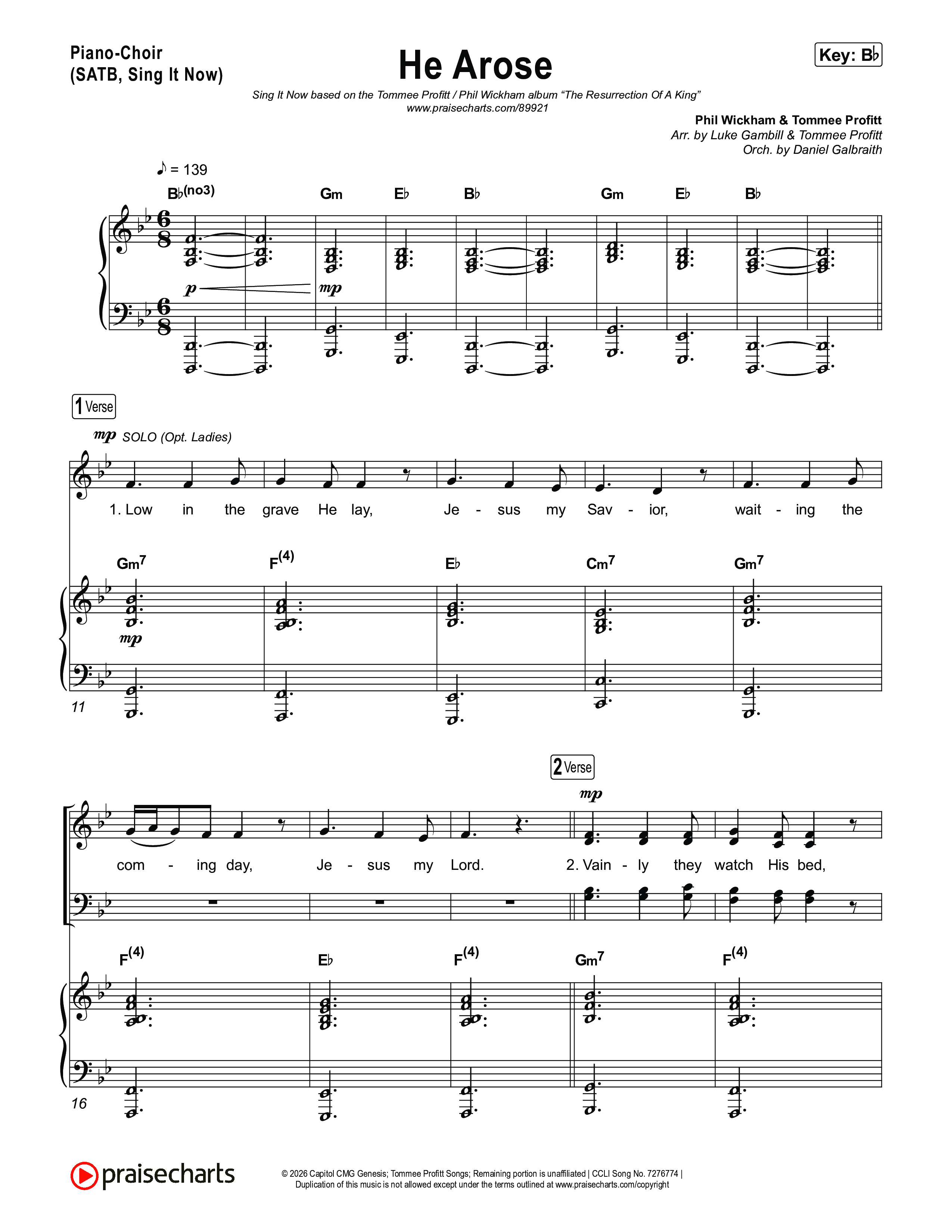 He Arose (Sing It Now) Piano/Choir (SATB) (Tommee Profitt / Phil Wickham / Arr. Luke Gambill)