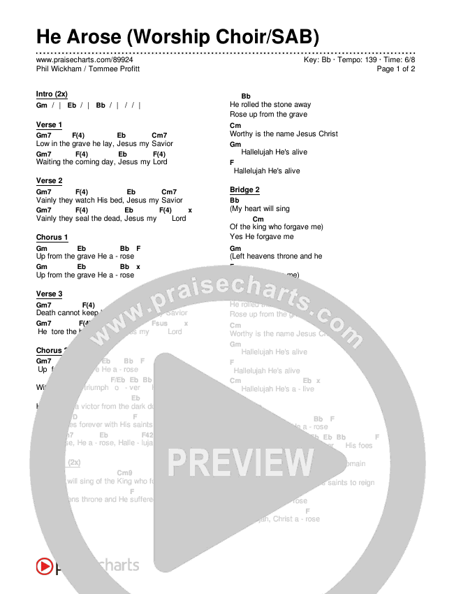 He Arose (Worship Choir/SAB) Chords & Lyrics (Tommee Profitt / Phil Wickham / Arr. Luke Gambill)