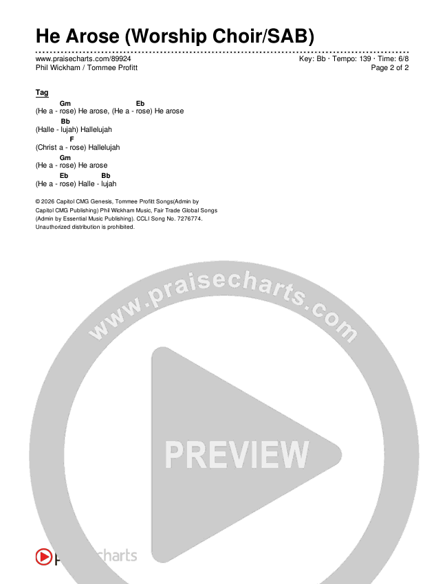 He Arose (Worship Choir/SAB) Chords & Lyrics (Tommee Profitt / Phil Wickham / Arr. Luke Gambill)