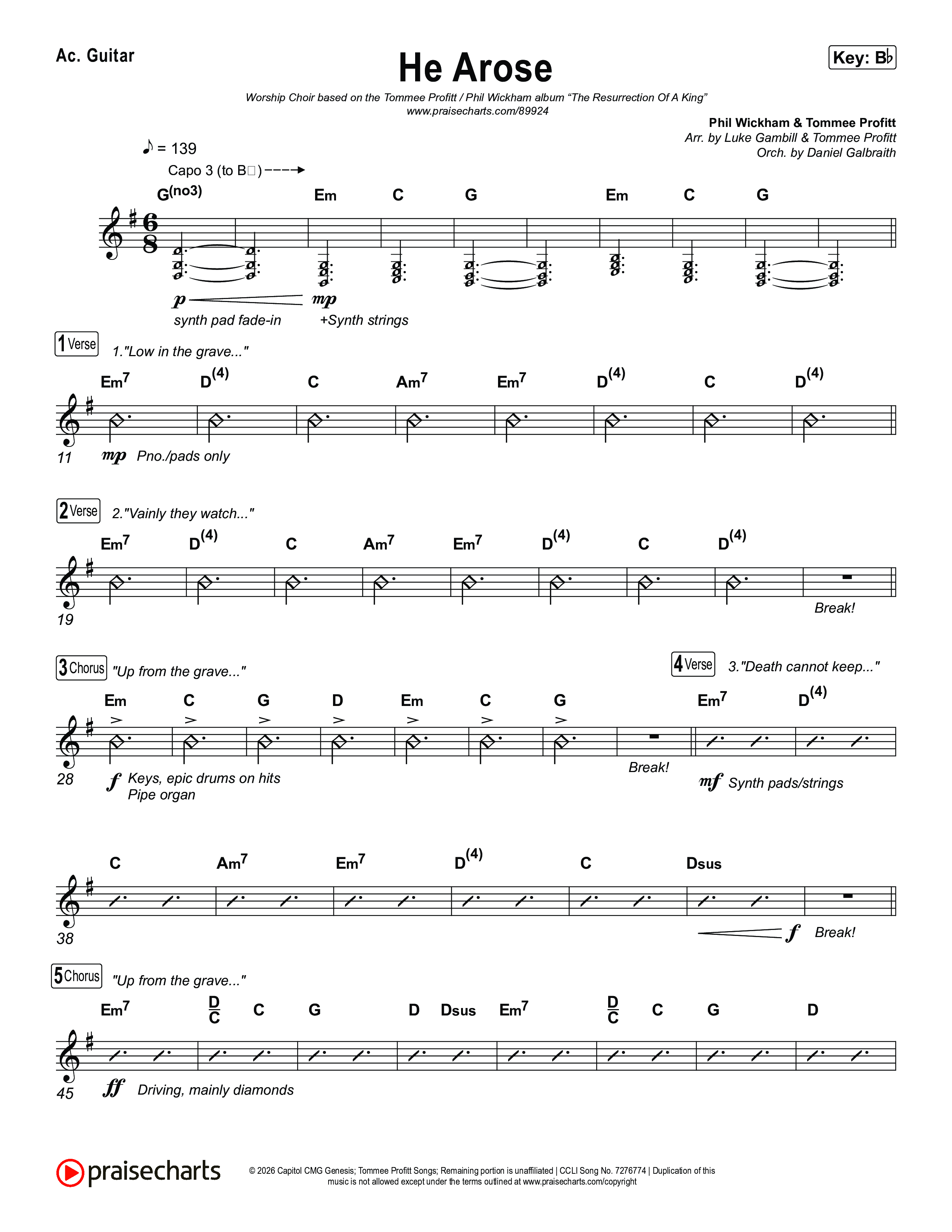 He Arose (Worship Choir/SAB) Acoustic Guitar (Tommee Profitt / Phil Wickham / Arr. Luke Gambill)