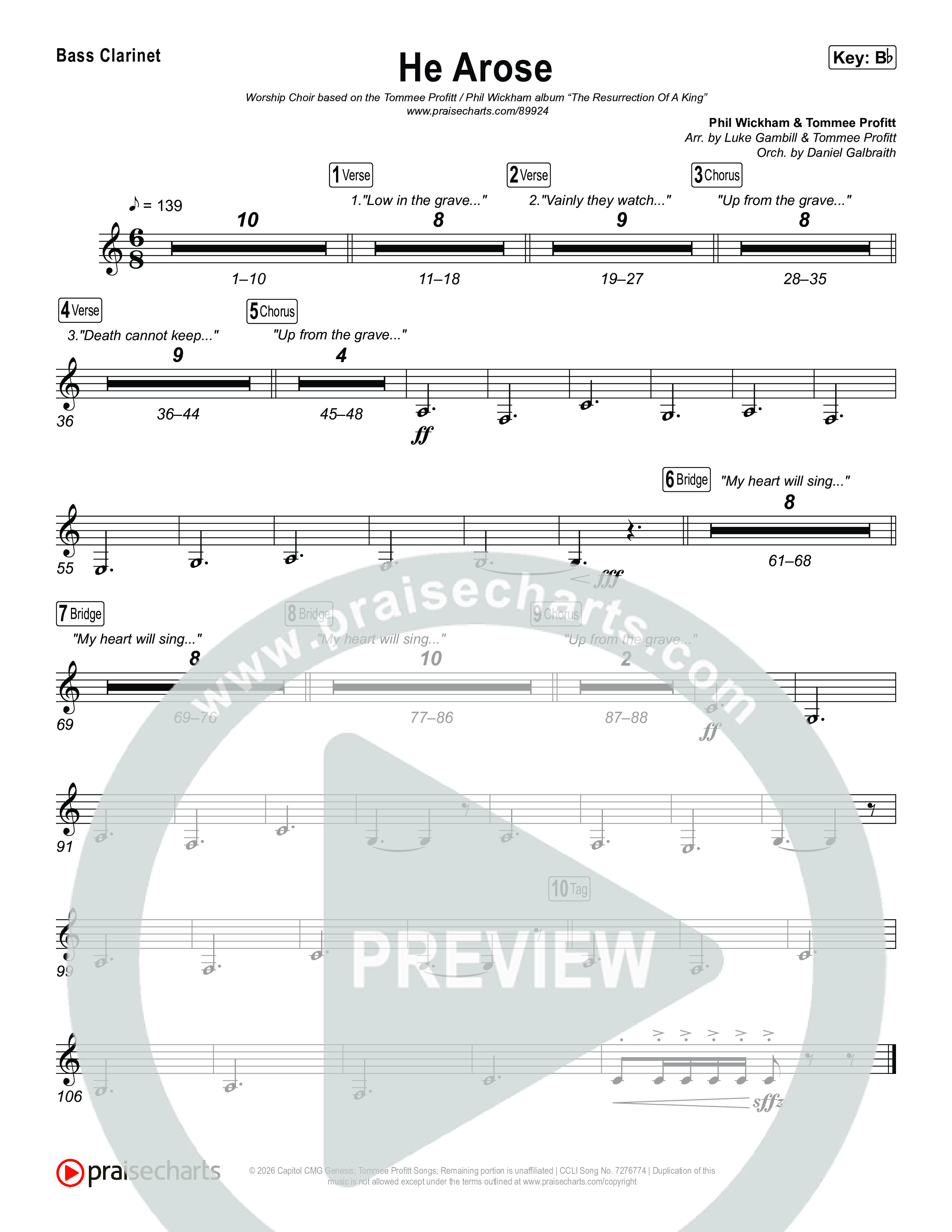 He Arose (Worship Choir/SAB) Bass Clarinet (Tommee Profitt / Phil Wickham / Arr. Luke Gambill)