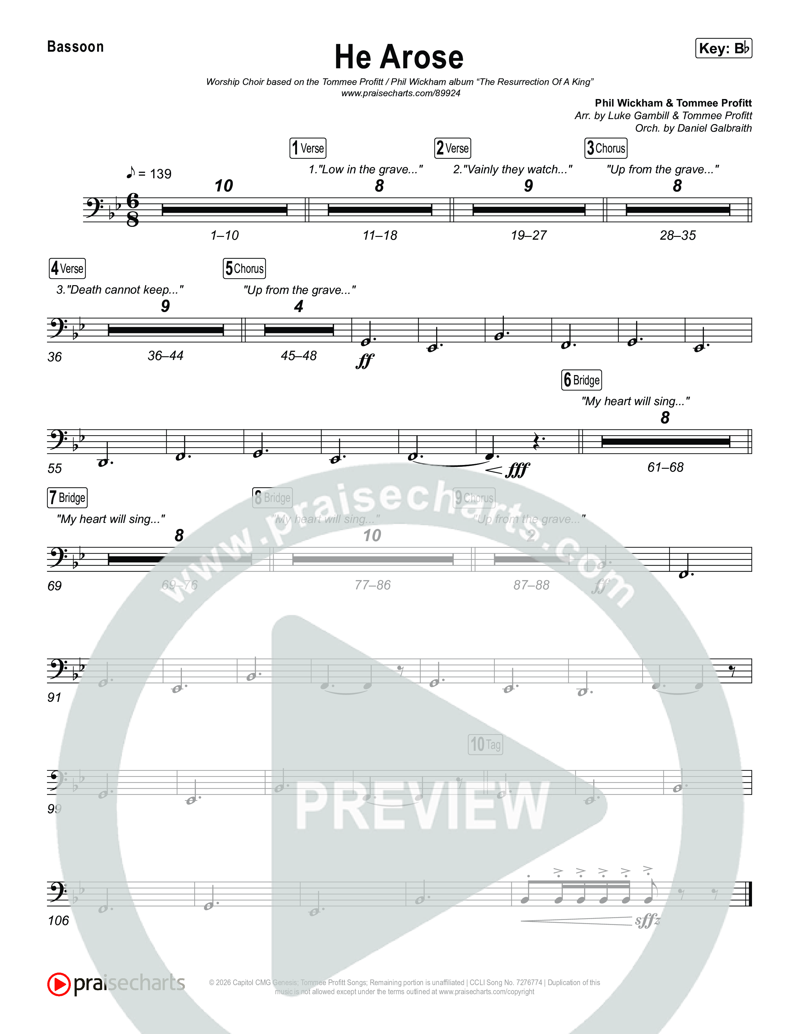 He Arose (Worship Choir/SAB) Bassoon (Tommee Profitt / Phil Wickham / Arr. Luke Gambill)