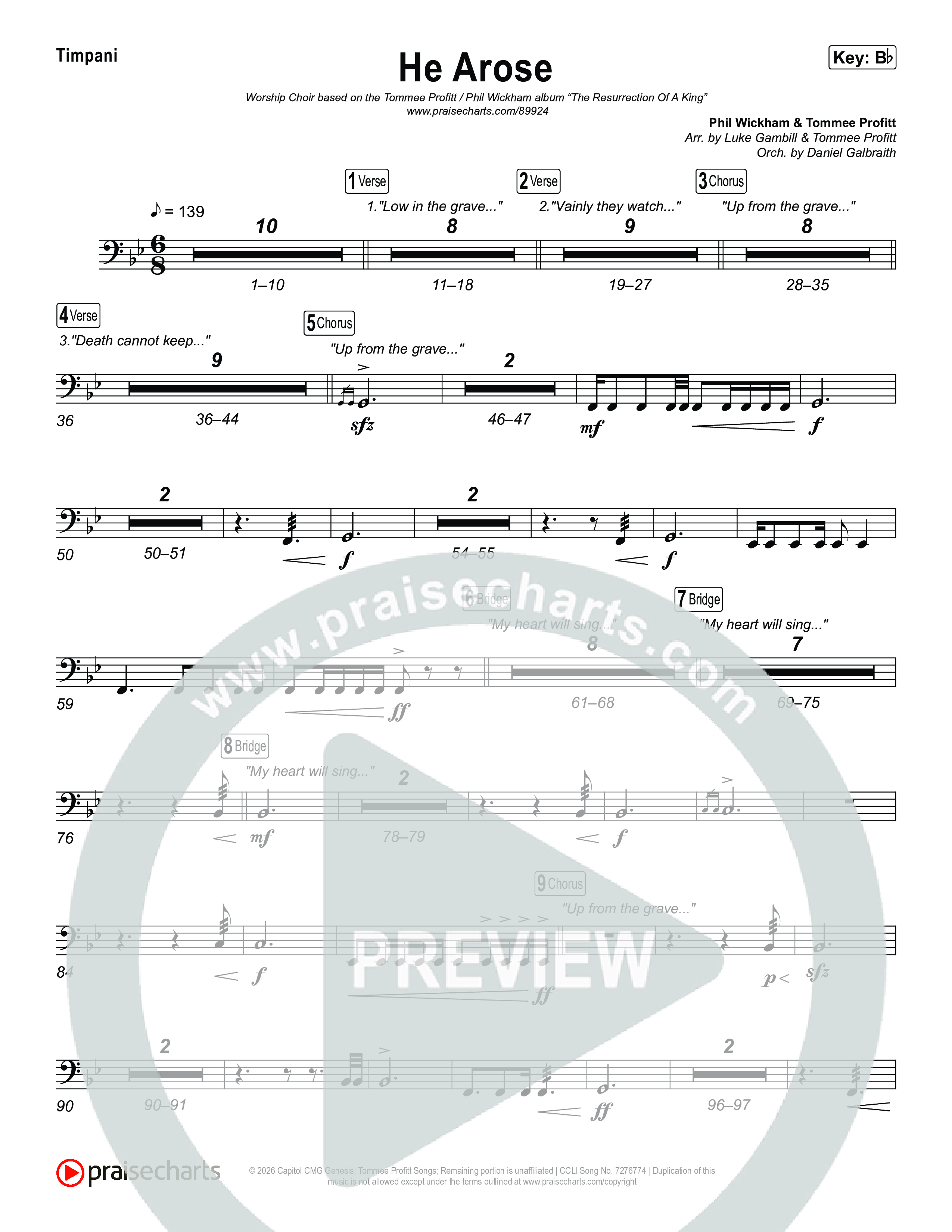 He Arose (Worship Choir/SAB) Timpani (Tommee Profitt / Phil Wickham / Arr. Luke Gambill)