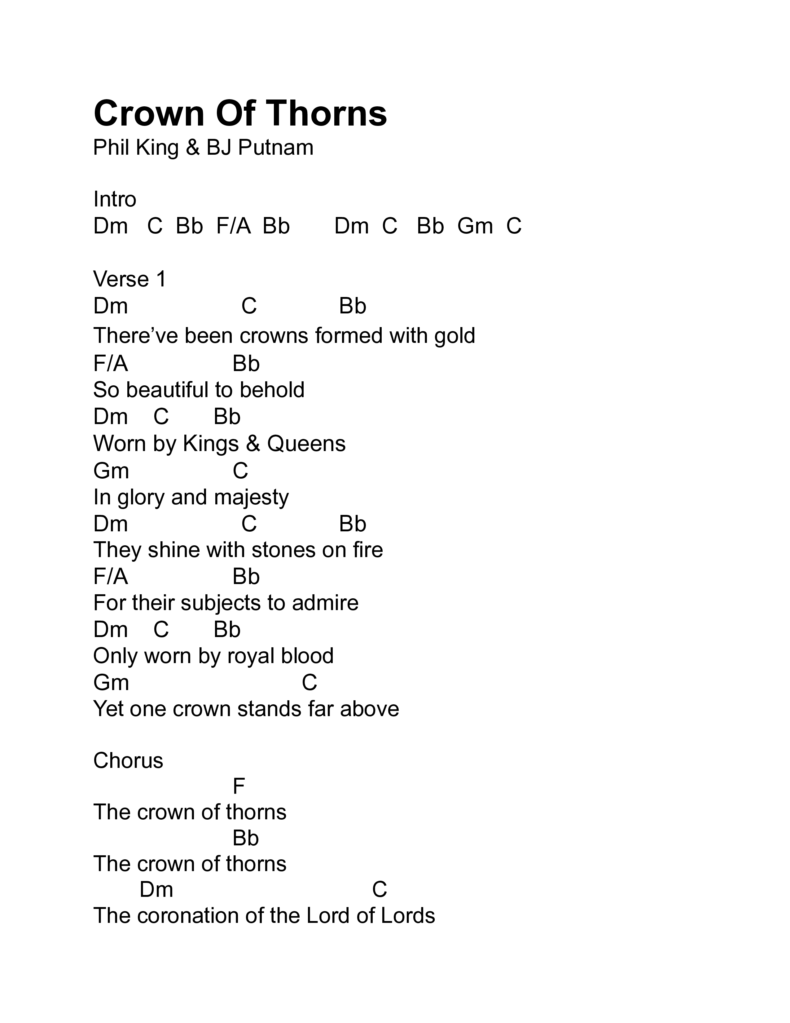 Crown Of Thorns Chord Chart (Phil King)