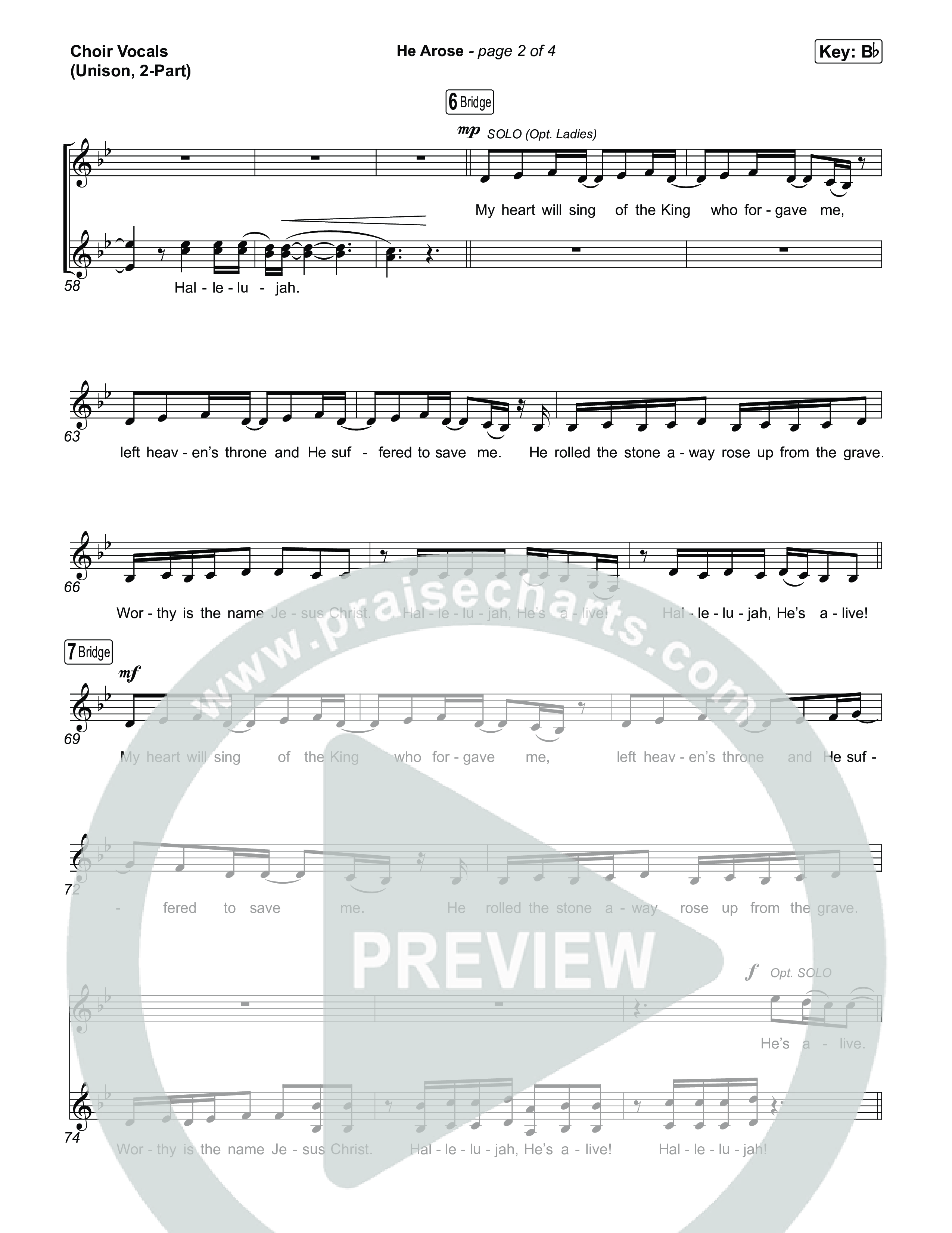 He Arose (Unison/2-Part) Choir Vocals (Uni/2-Part) (Tommee Profitt / Phil Wickham / Arr. Luke Gambill)