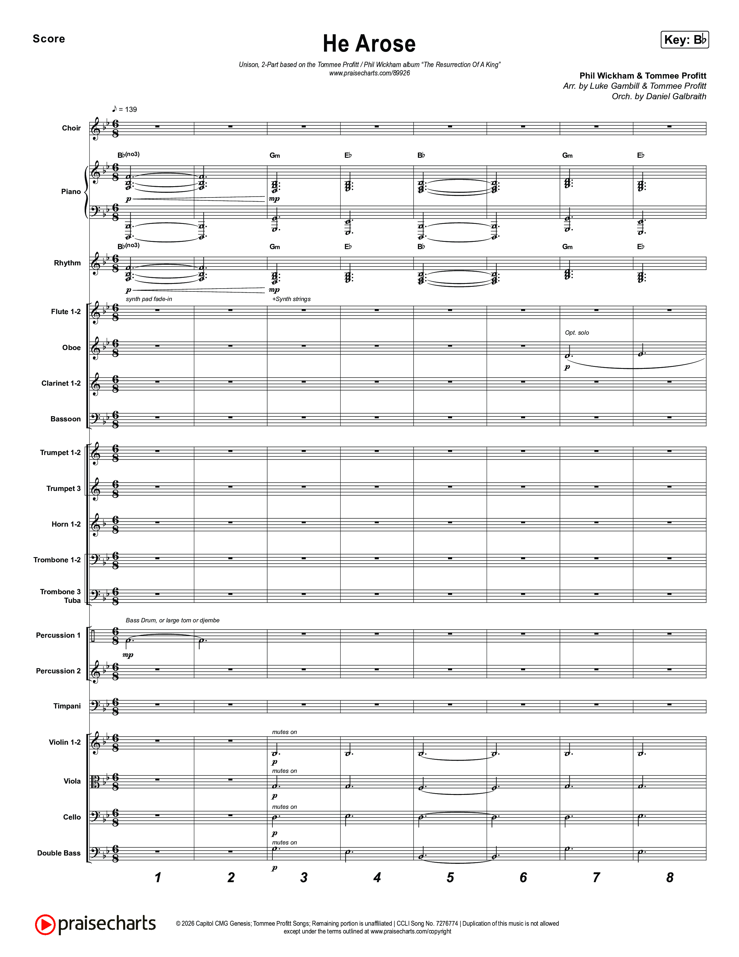 He Arose (Unison/2-Part) Orchestration (Tommee Profitt / Phil Wickham / Arr. Luke Gambill)