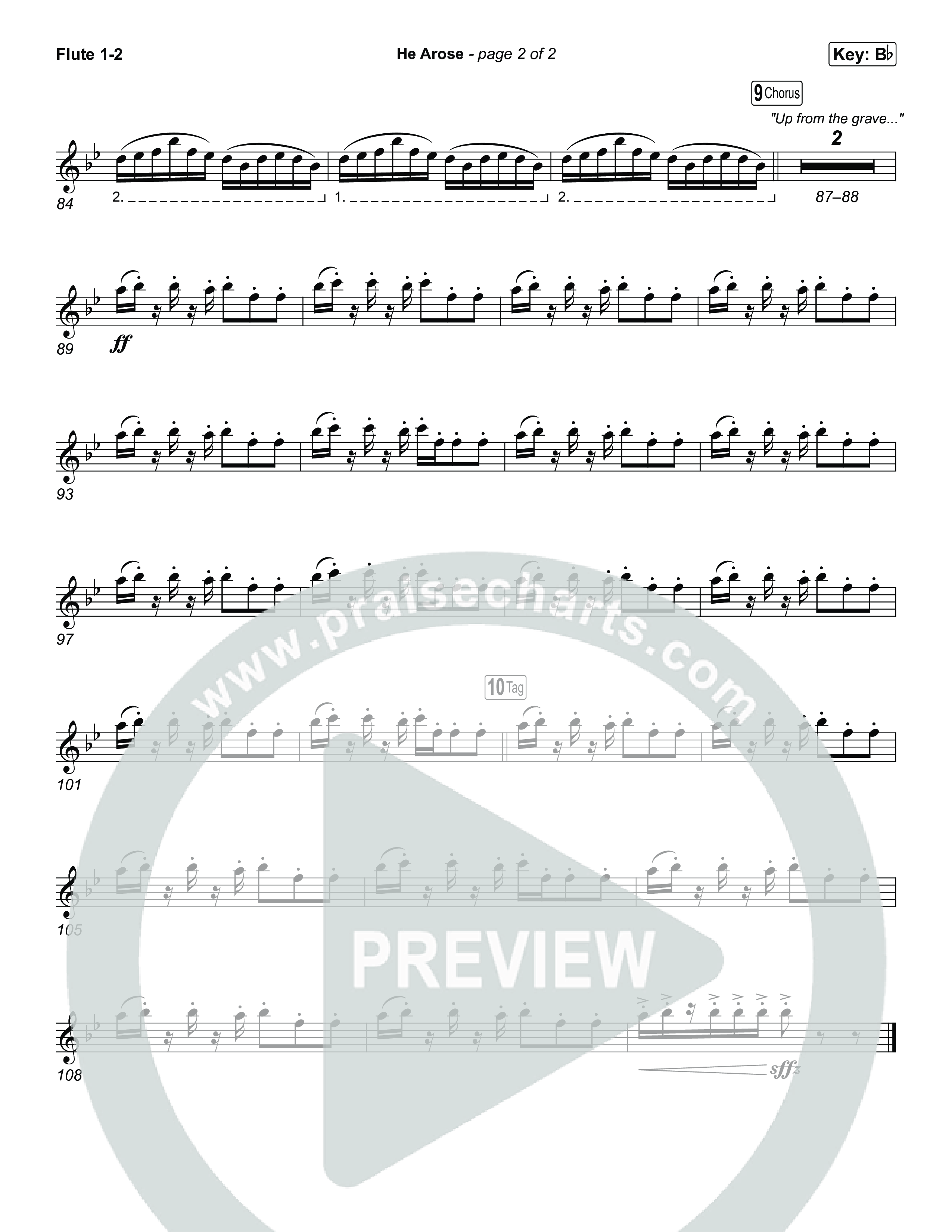 He Arose (Unison/2-Part) Flute 1/2 (Tommee Profitt / Phil Wickham / Arr. Luke Gambill)