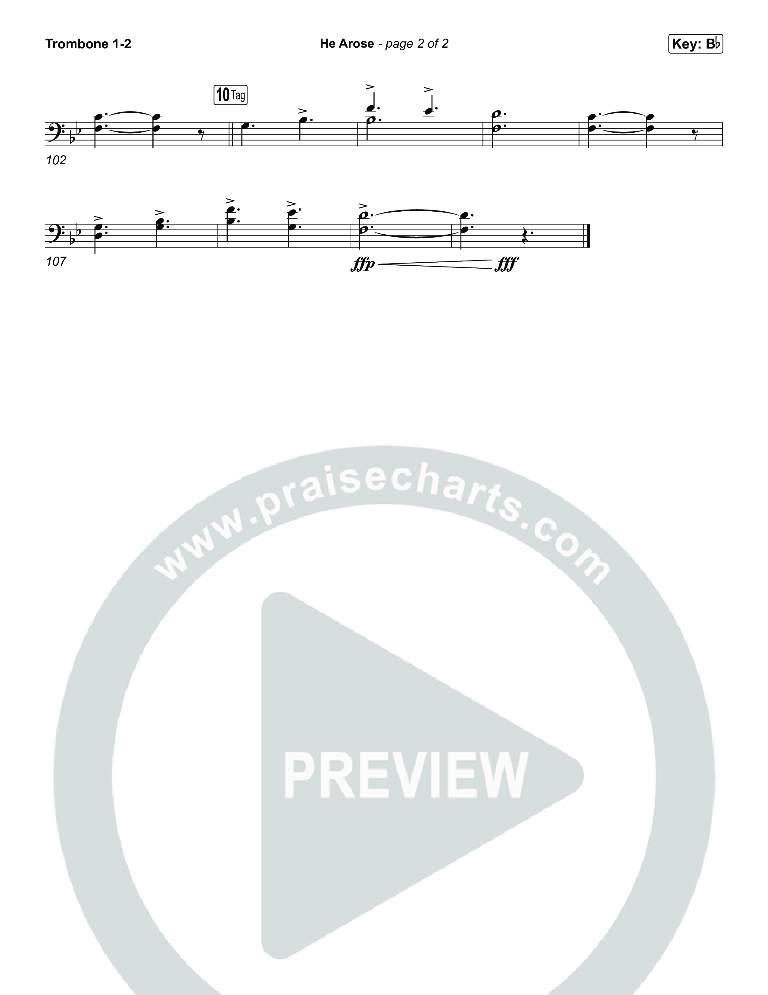 He Arose (Unison/2-Part) Trombone 1/2 (Tommee Profitt / Phil Wickham / Arr. Luke Gambill)