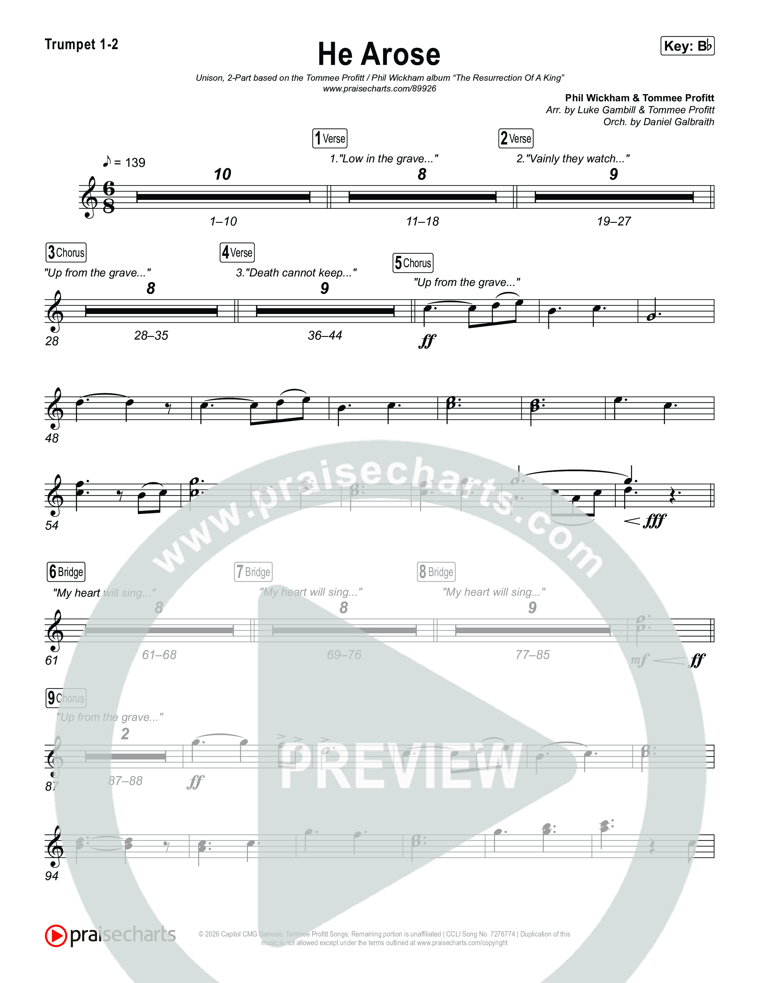 He Arose (Unison/2-Part) Brass Pack (Tommee Profitt / Phil Wickham / Arr. Luke Gambill)