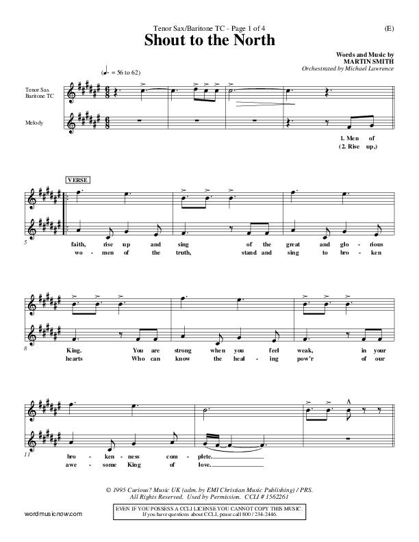 Shout To The North Tenor Sax 1 (Delirious)