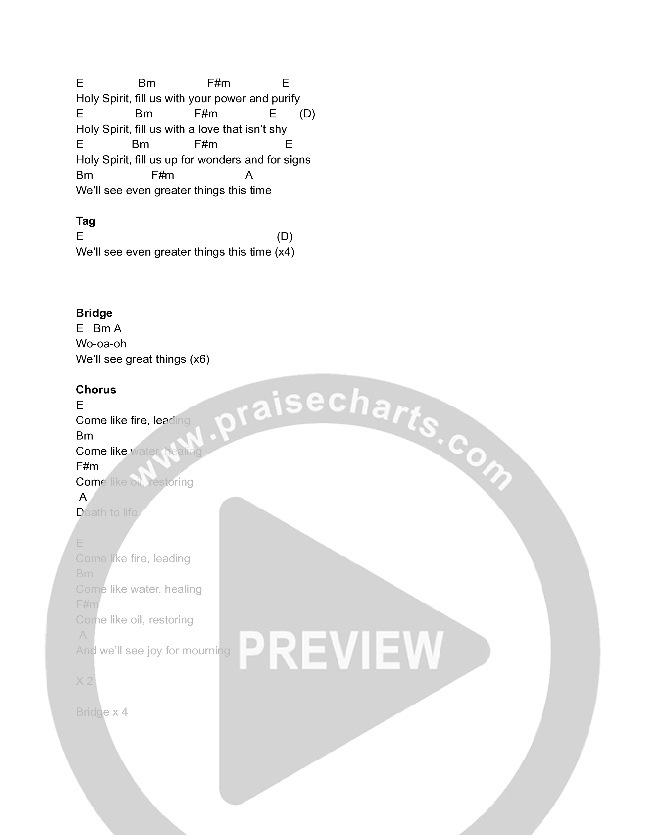 Holy Spirit (Great Things) (Live) Chord Chart (Freedom Church)