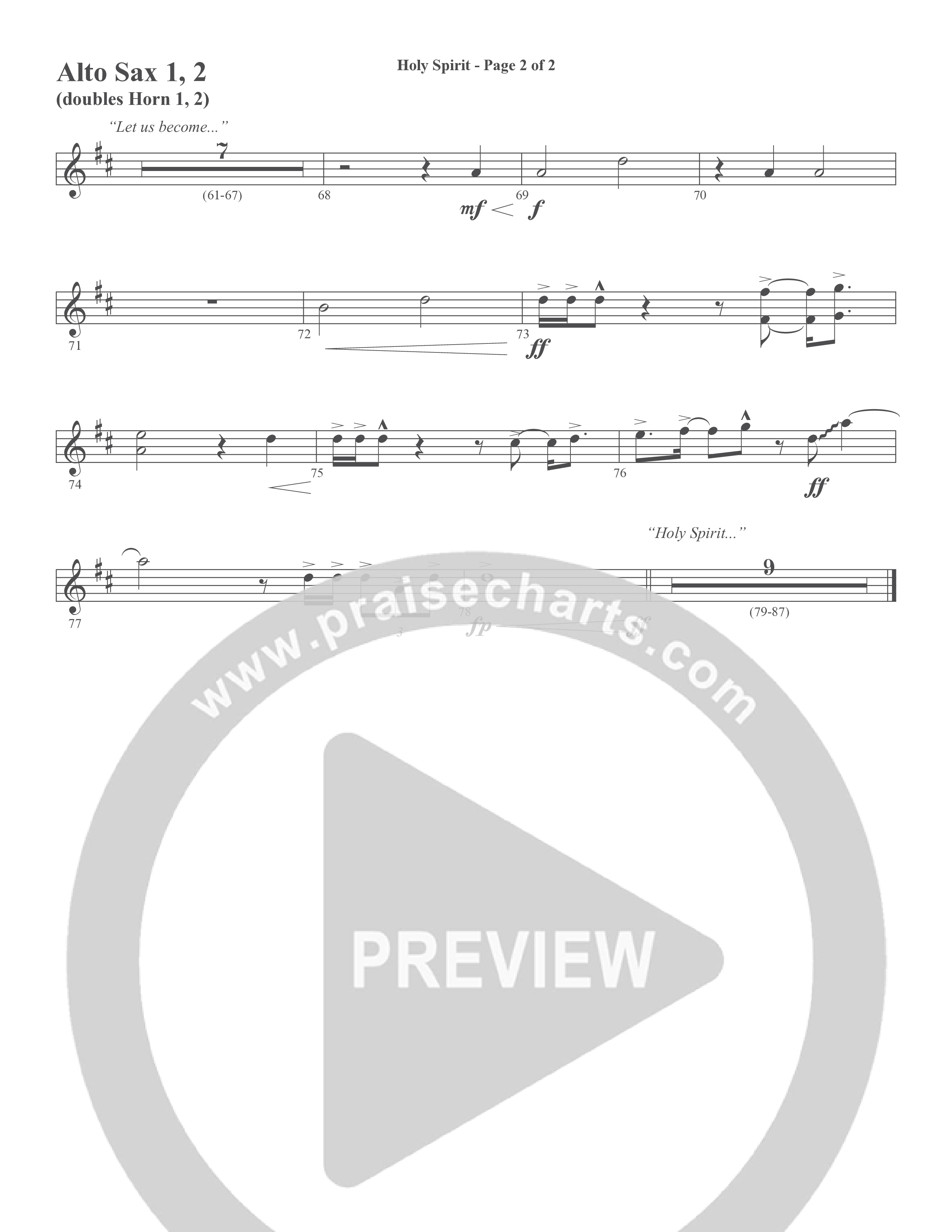 Holy Spirit (Choral Anthem SATB) Alto Sax 1/2 (Word Music Choral / Arr. Daniel Semsen)