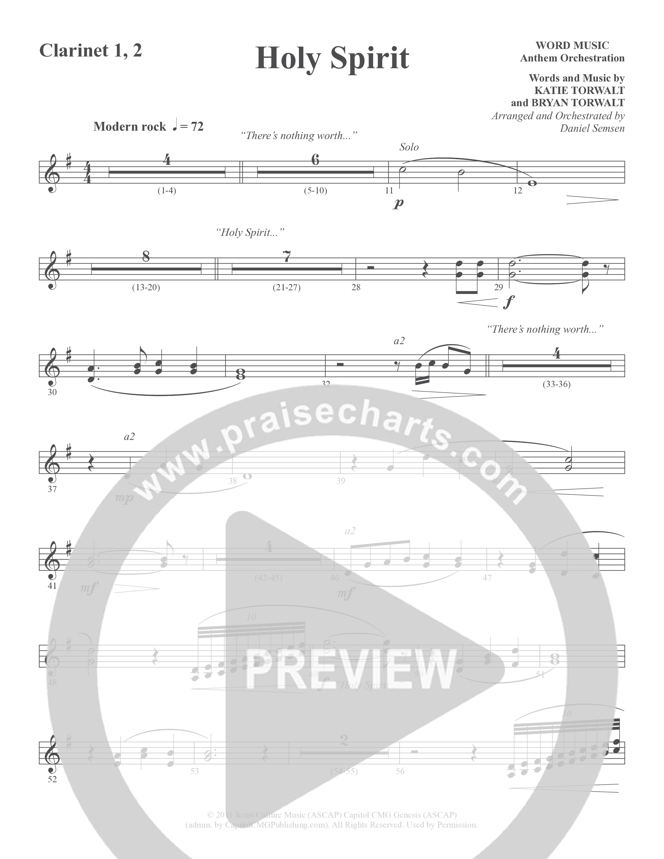 Holy Spirit (Choral Anthem SATB) Clarinet 1/2 (Word Music Choral / Arr. Daniel Semsen)