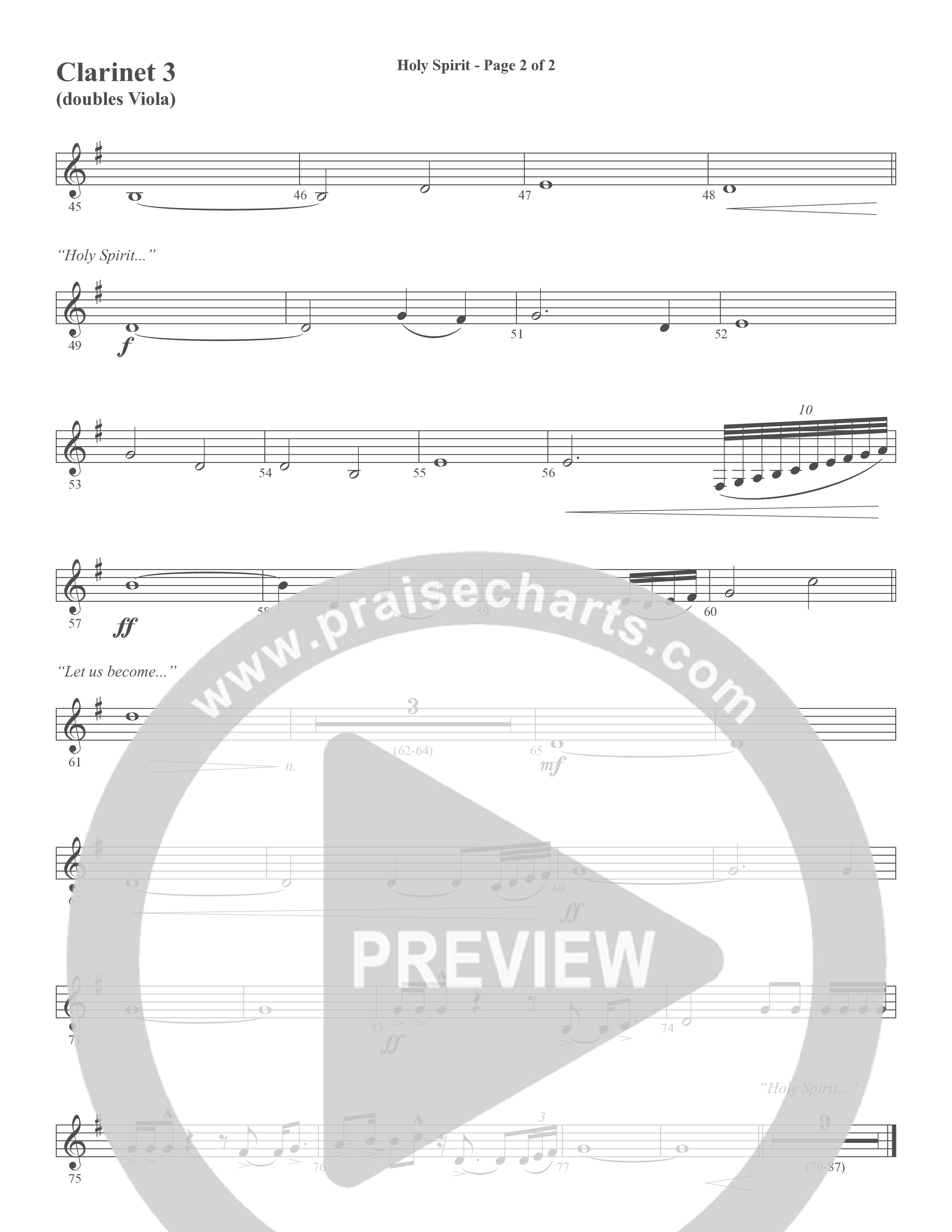 Holy Spirit (Choral Anthem SATB) Clarinet 3 (Word Music Choral / Arr. Daniel Semsen)