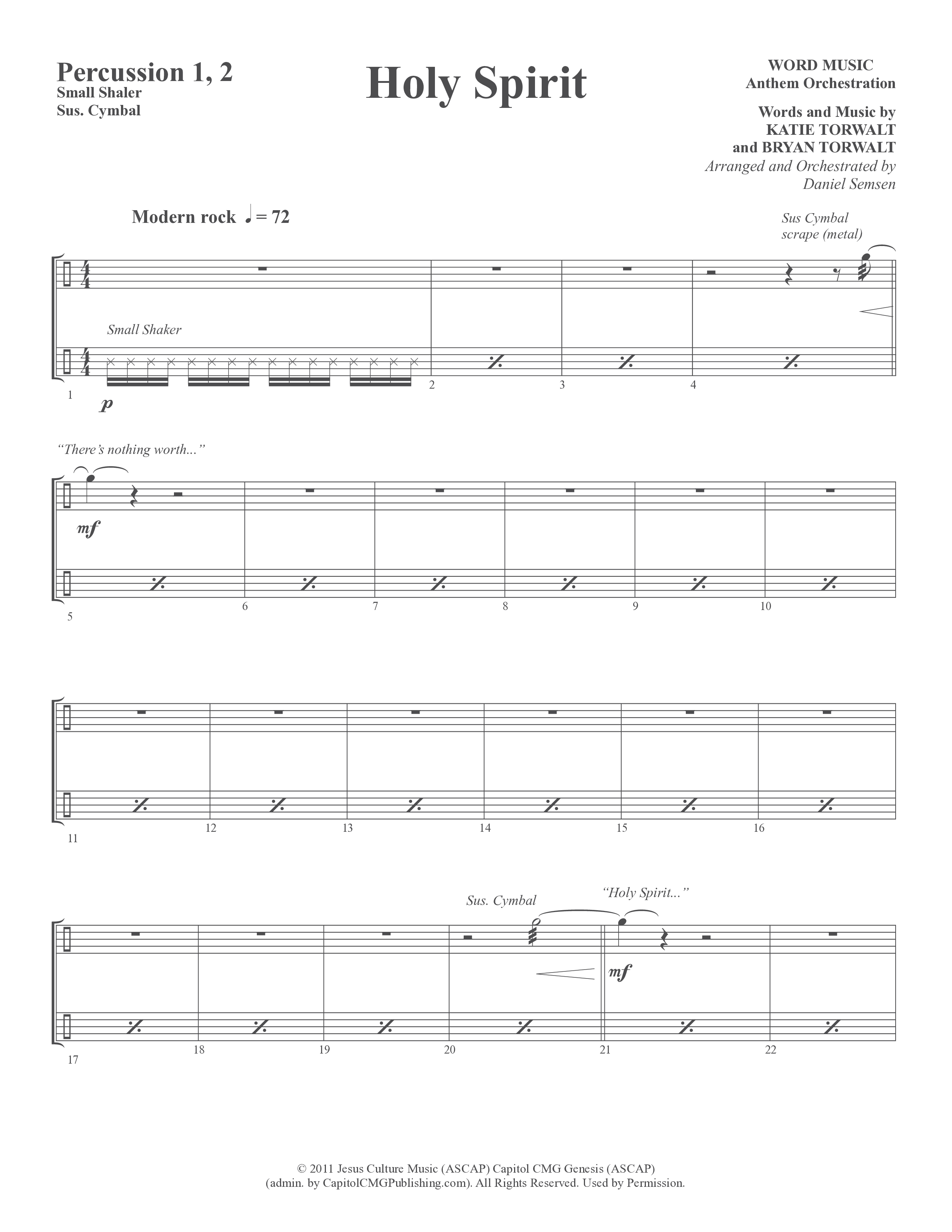 Holy Spirit (Choral Anthem SATB) Percussion (Word Music Choral / Arr. Daniel Semsen)